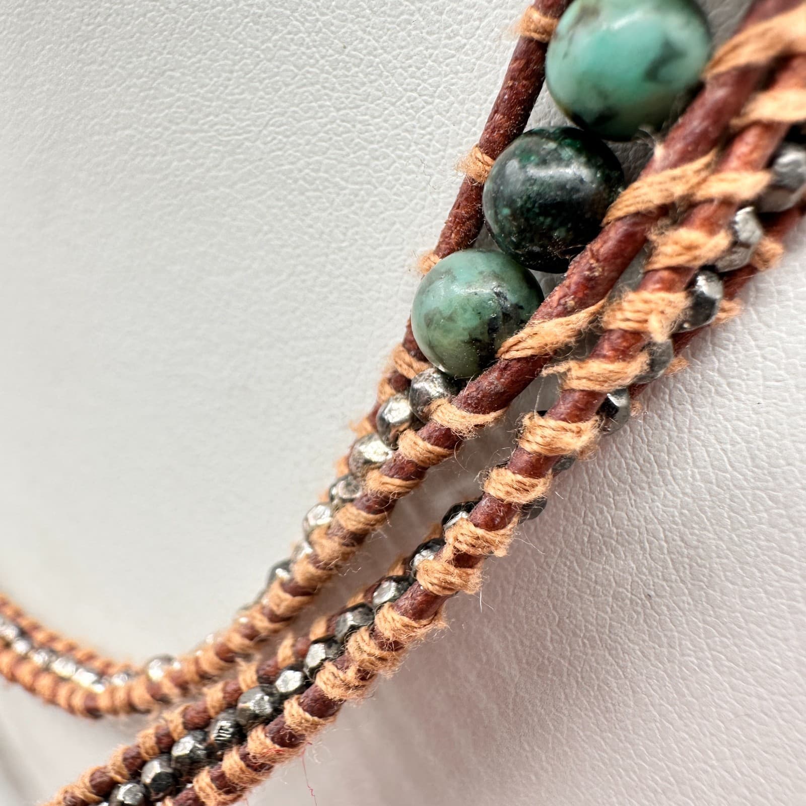 Vintage 80s Beaded Multi Strand Leather Wrap Necklace Women's Classic Jewelry - Thumbnail 6