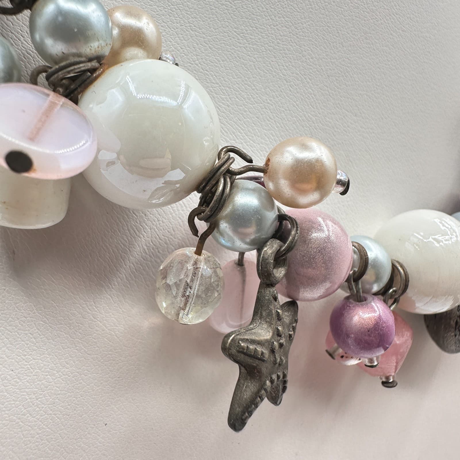 Vintage 90s Beaded Drama Masks Charm Silver Tone Necklace Boho Women's Jewelry - Thumbnail 3