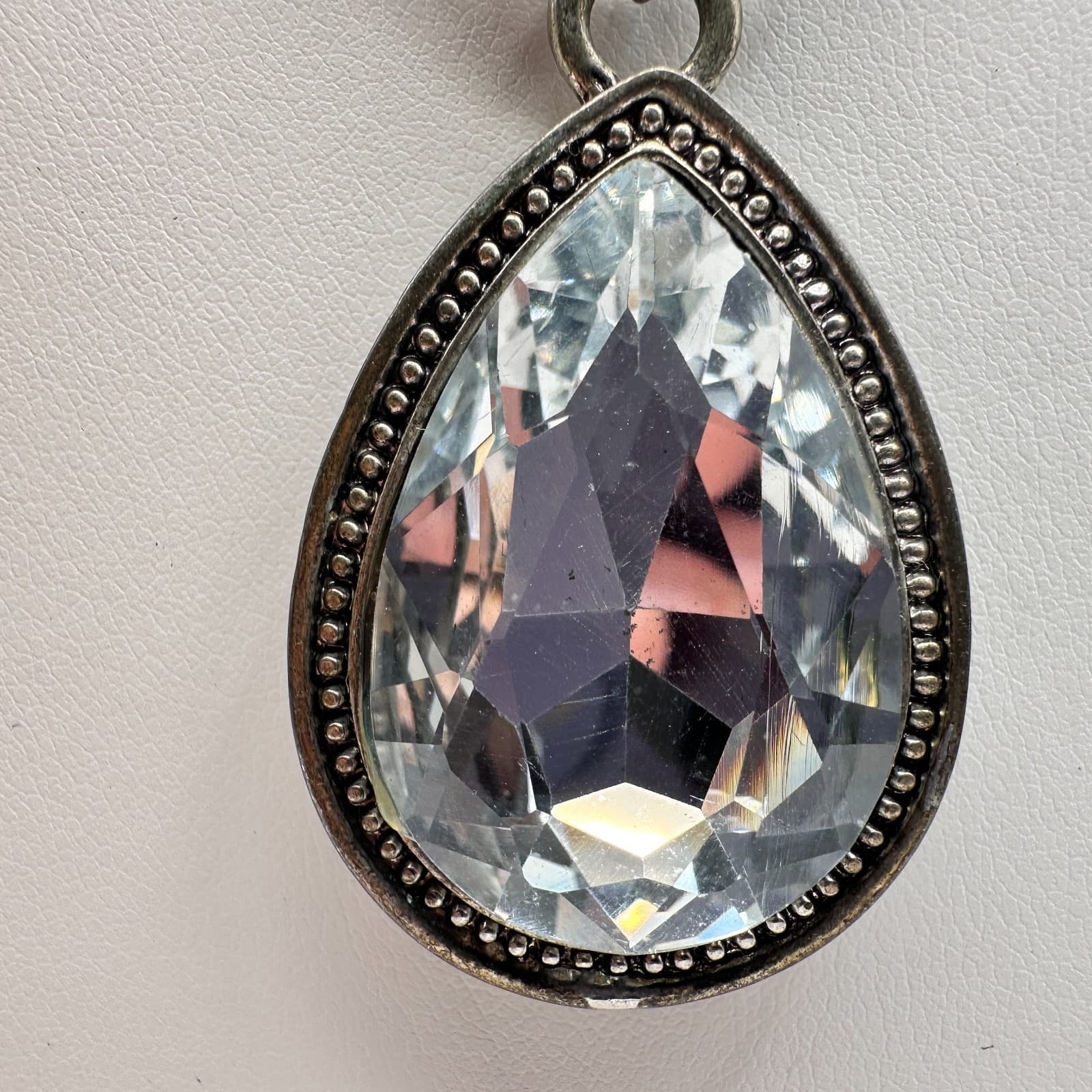 Vintage Y2K Angel Wings Necklace Silver Tone Teardrop Crystal Rhinestone Jewelry - Thumbnail 6