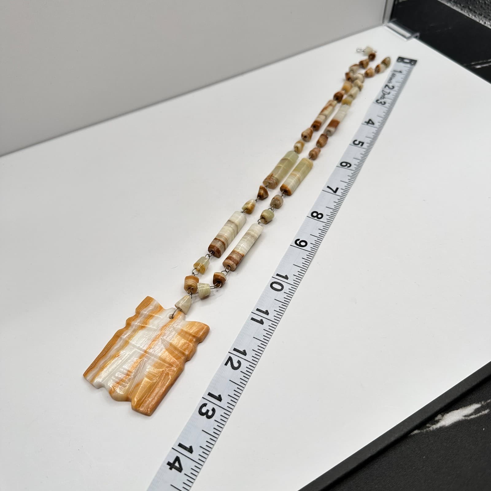 Vintage 90s Boho Hand Carved Abstract Pendant Necklace Statement Women's Jewelry - Thumbnail 6