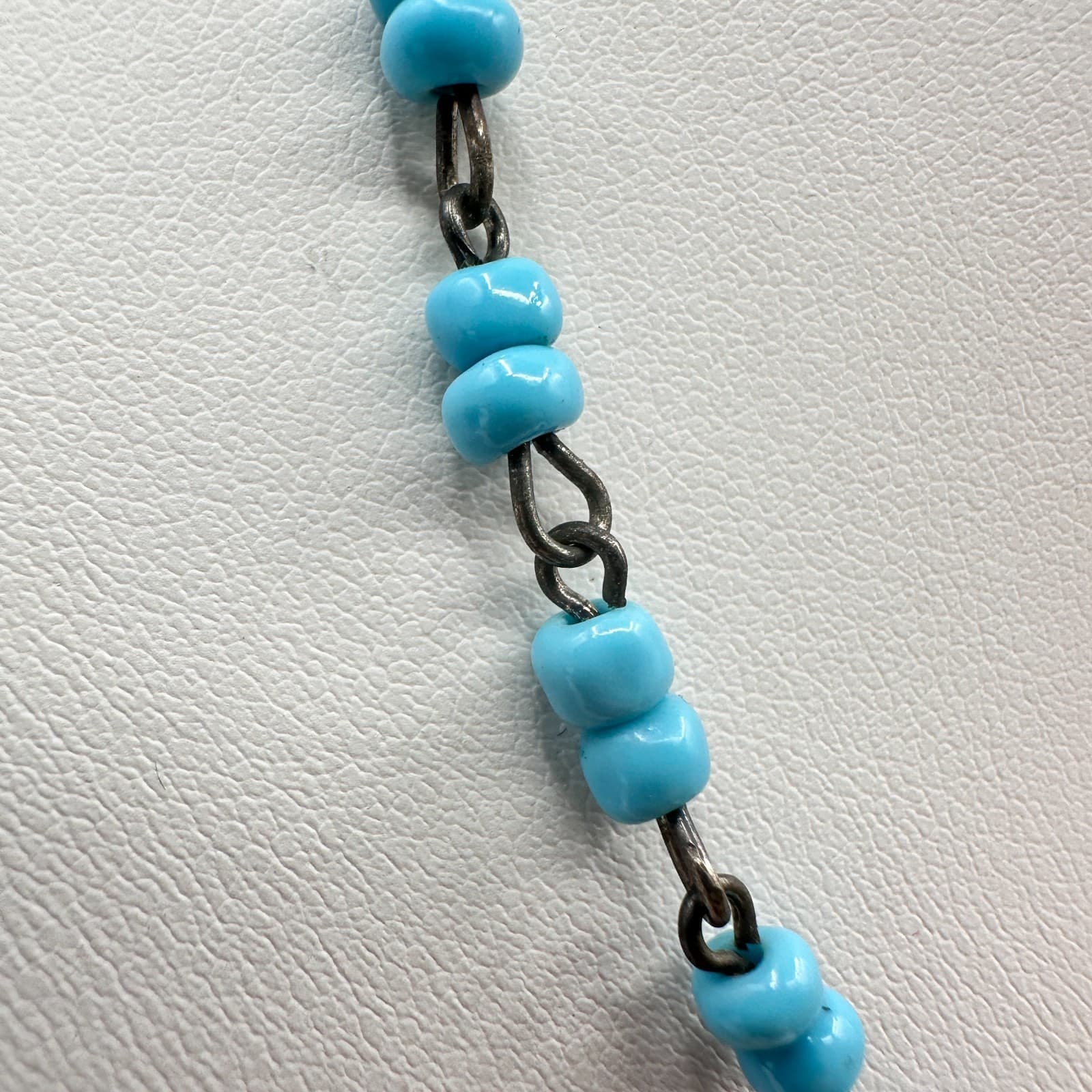 Vintage 90s Boho Blue Beaded Necklace Silver Tone Retro Women's Classic Jewelry - Thumbnail 4