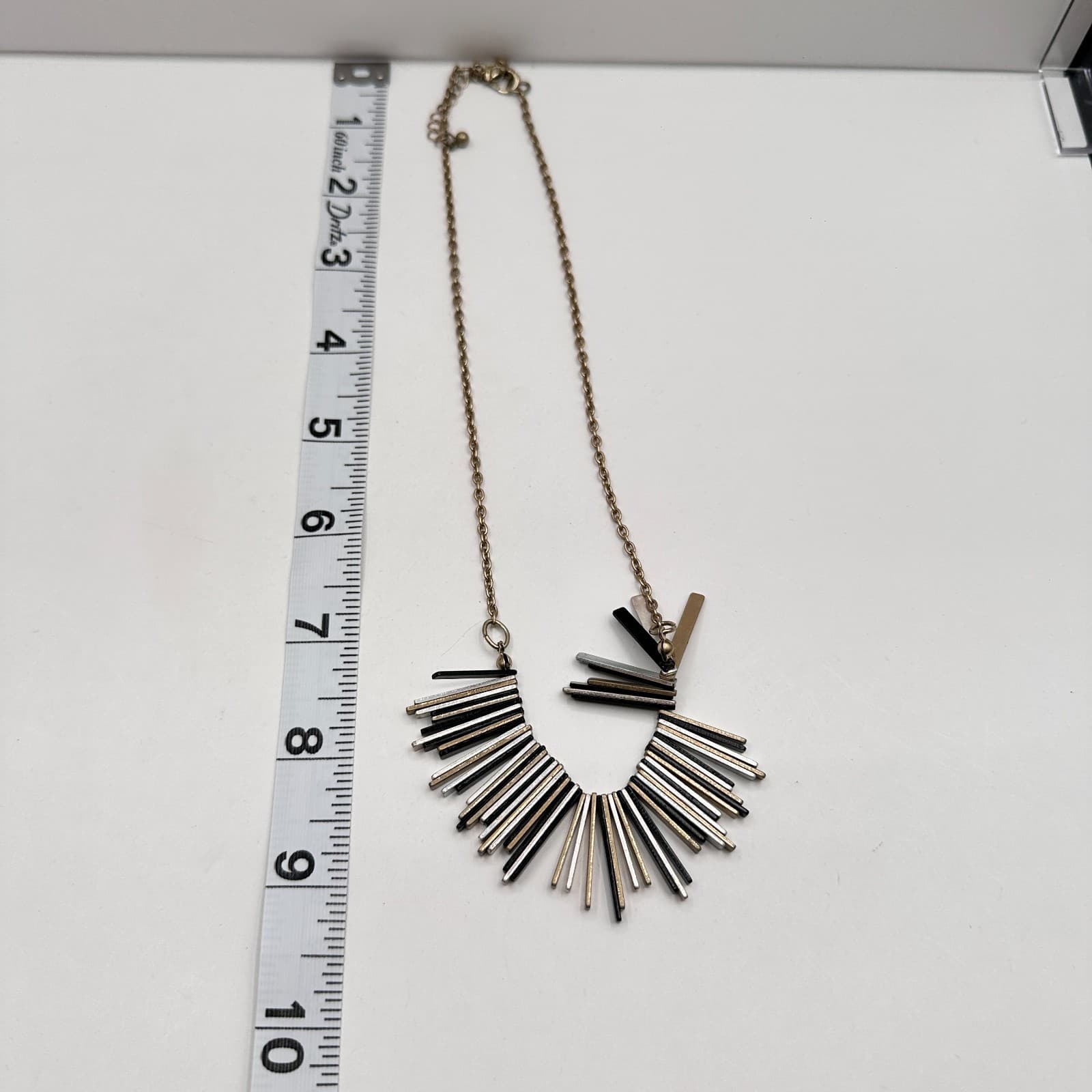 Vintage Y2K Denmark Fringe Bib Necklace Silver Tone Metal Bar Sticks Statement - Thumbnail 7