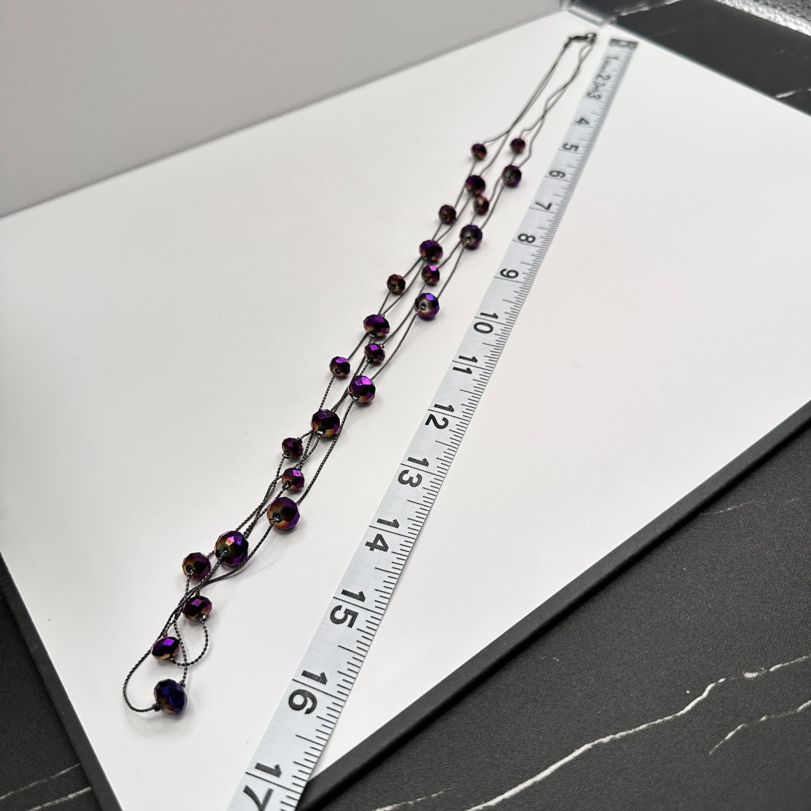 Vintage 90s Multi-Strand Layered Necklace Purple Aurora Borealis Beaded Boho - Thumbnail 8