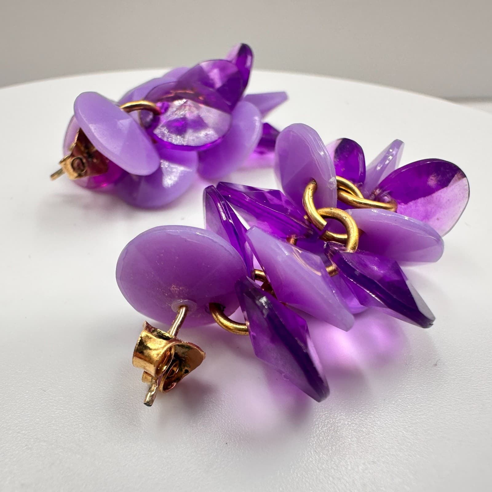 Vintage Y2K Purple Disc Cluster Dangle Earrings Retro Boho Statement Jewelry - Thumbnail 6