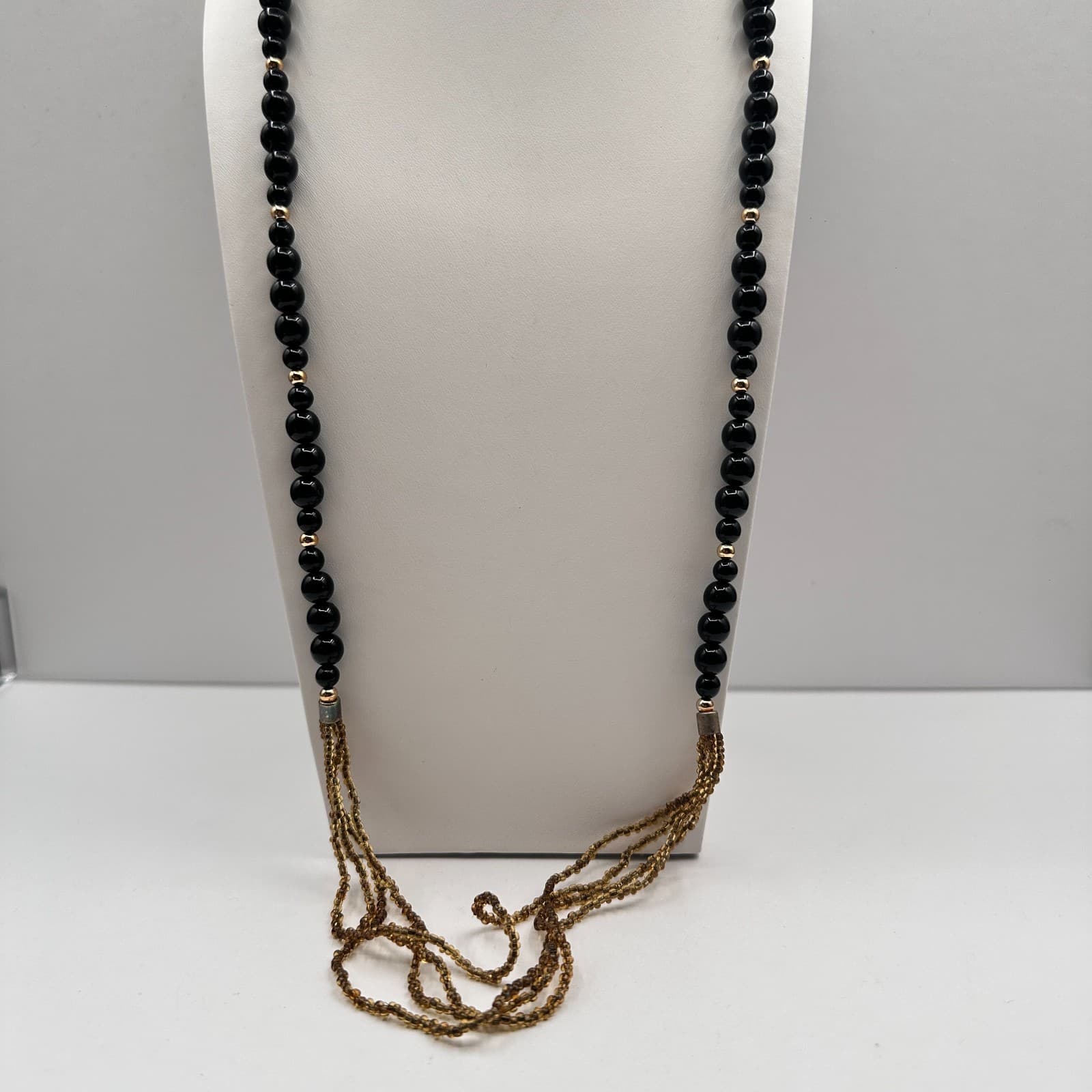 Vintage 90s Multi Strand Seed Beaded Necklace Gold Tone Women's Classic Jewelry - Thumbnail 6