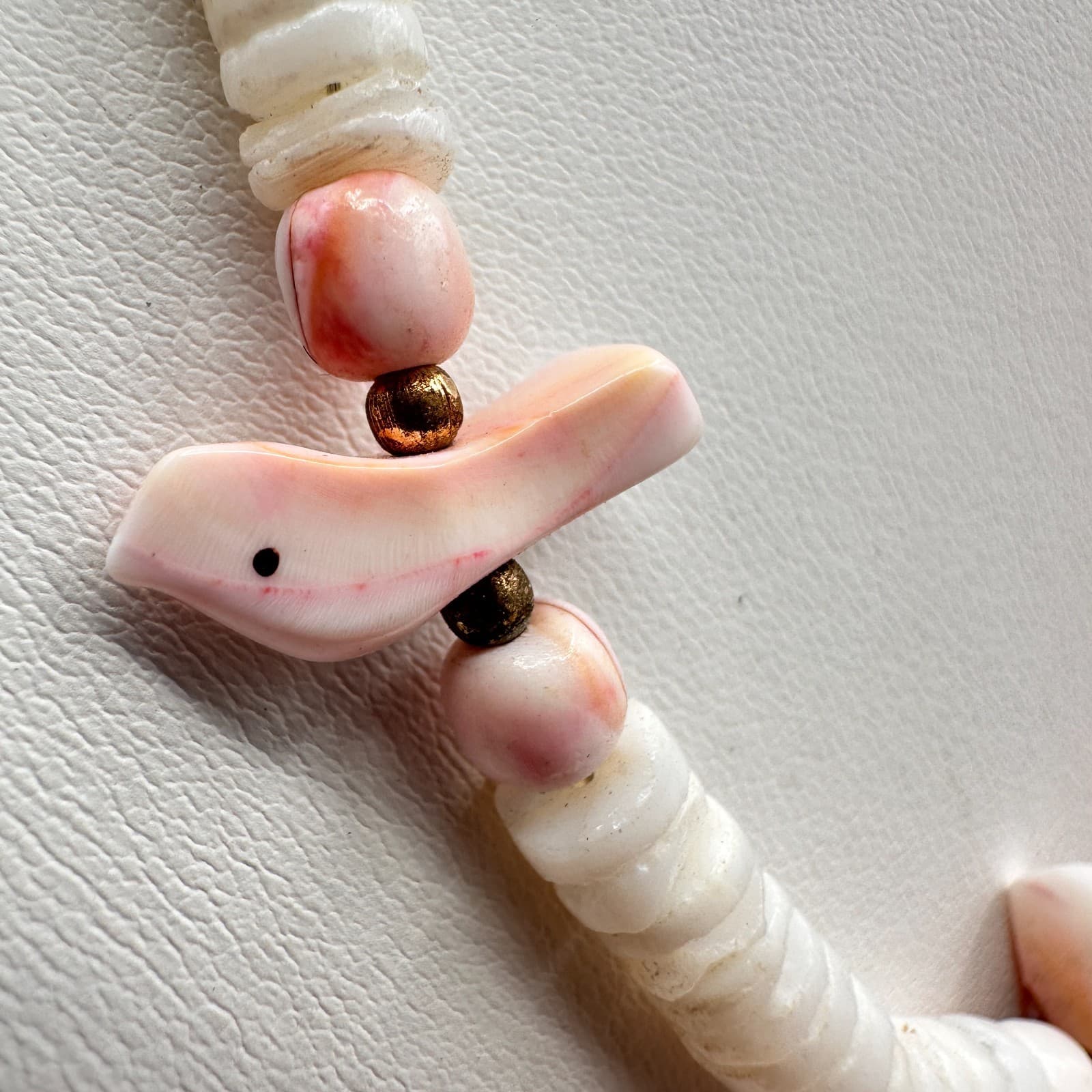 Vintage 90s Shell Beaded Fetish Bird Necklace Boho Gold Tone Women's Jewelry - Thumbnail 4