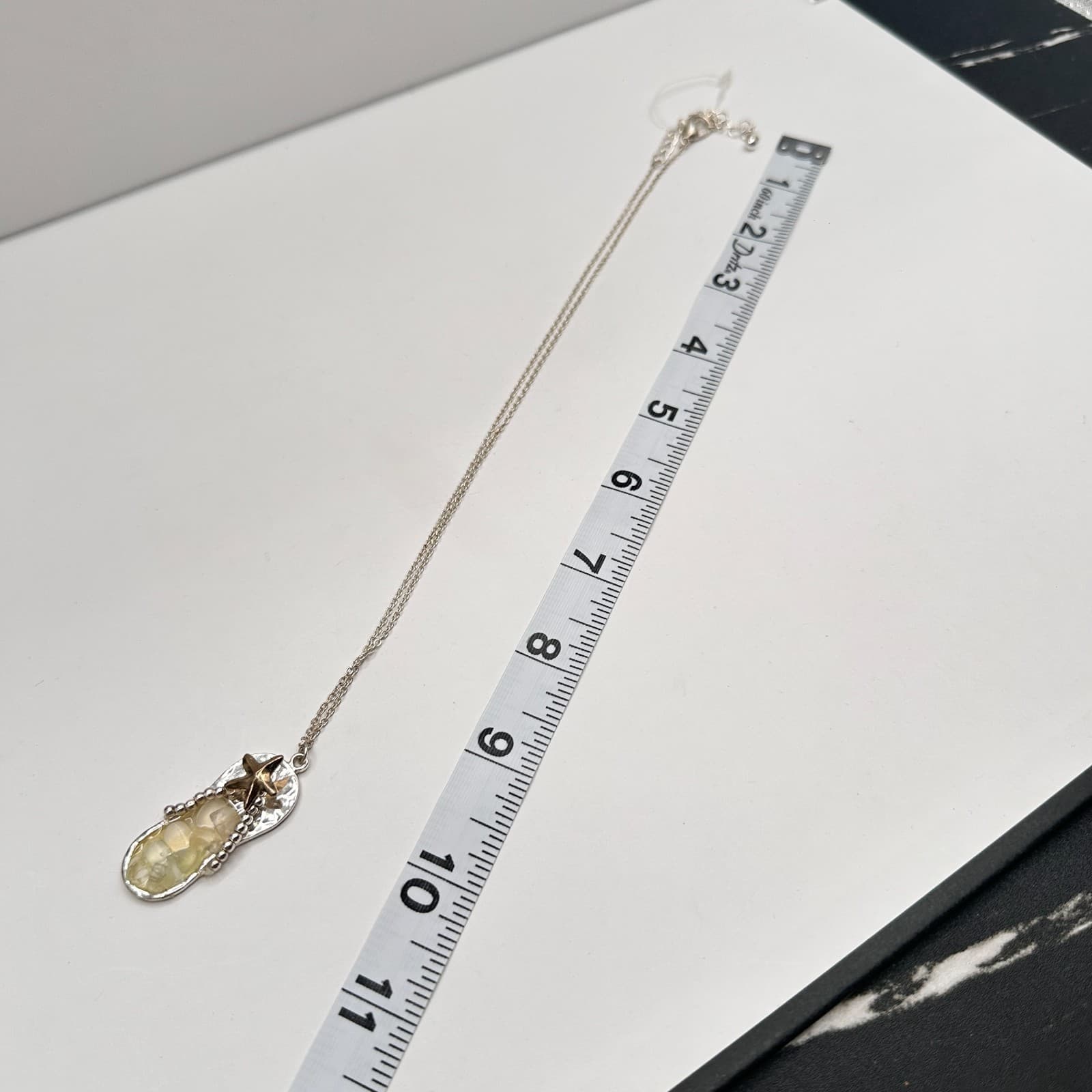 Vintage 90s Starfish Flip Flop Pendant Necklace Silver Tone Women's Jewelry - Thumbnail 7