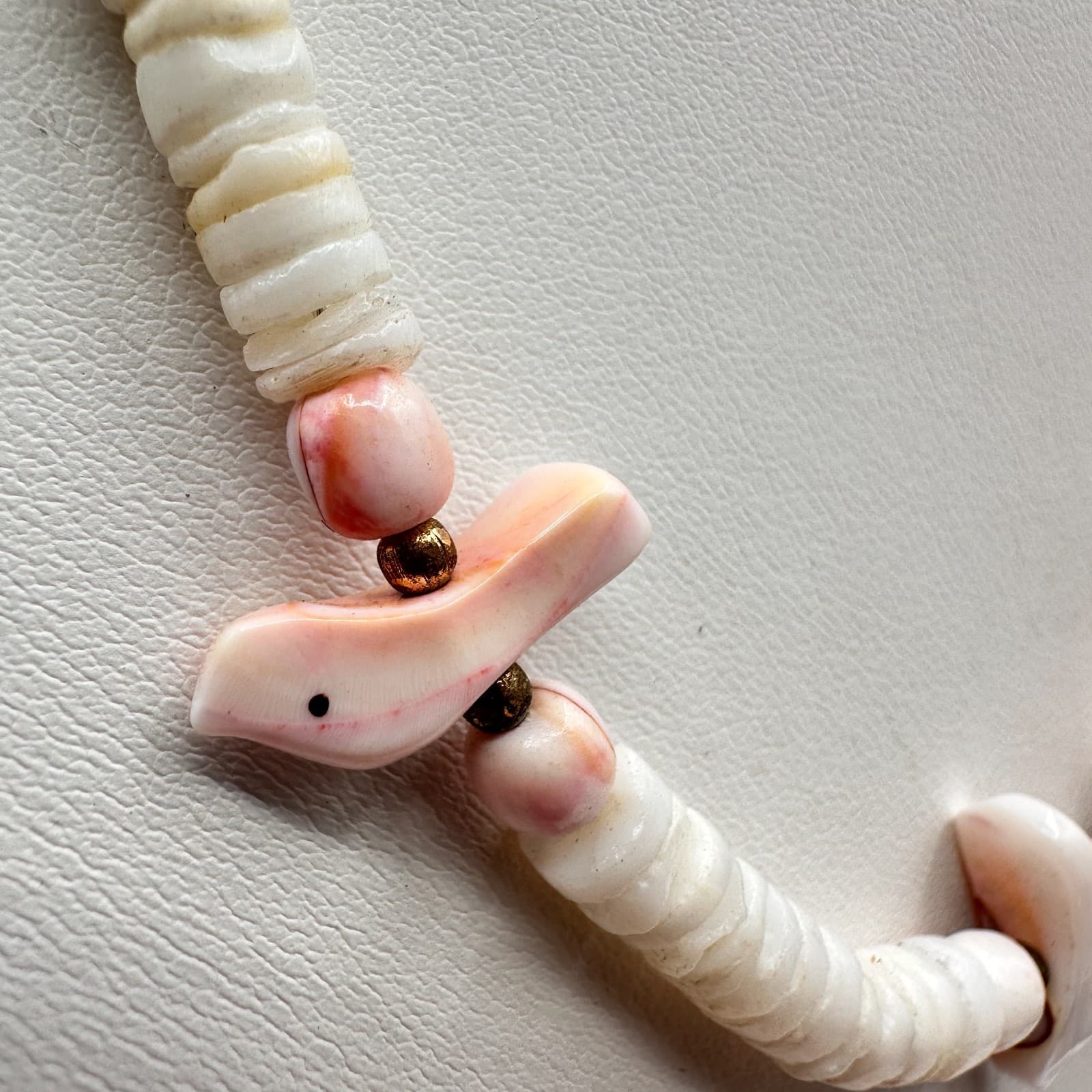 Vintage 90s Shell Beaded Fetish Bird Necklace Boho Gold Tone Women's Jewelry - Thumbnail 3