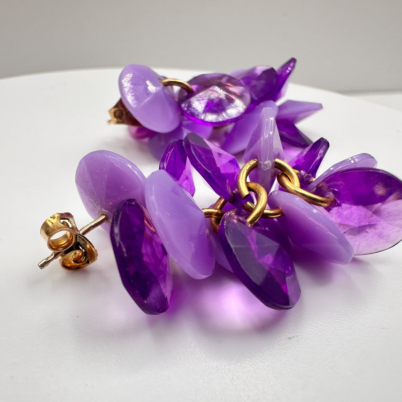 Vintage Y2K Purple Disc Cluster Dangle Earrings Retro Boho Statement Jewelry - Thumbnail 4