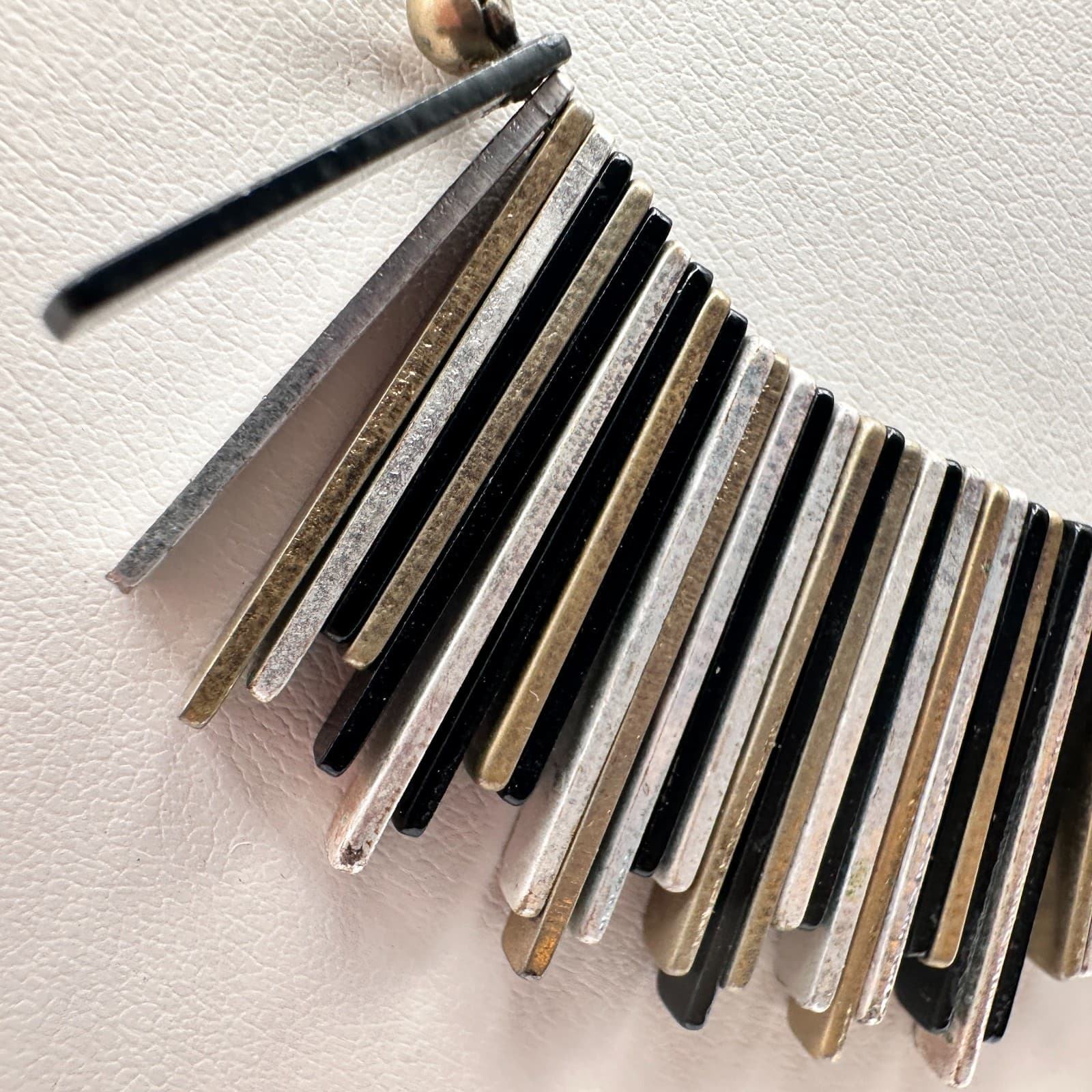 Vintage Y2K Denmark Fringe Bib Necklace Silver Tone Metal Bar Sticks Statement - Thumbnail 3