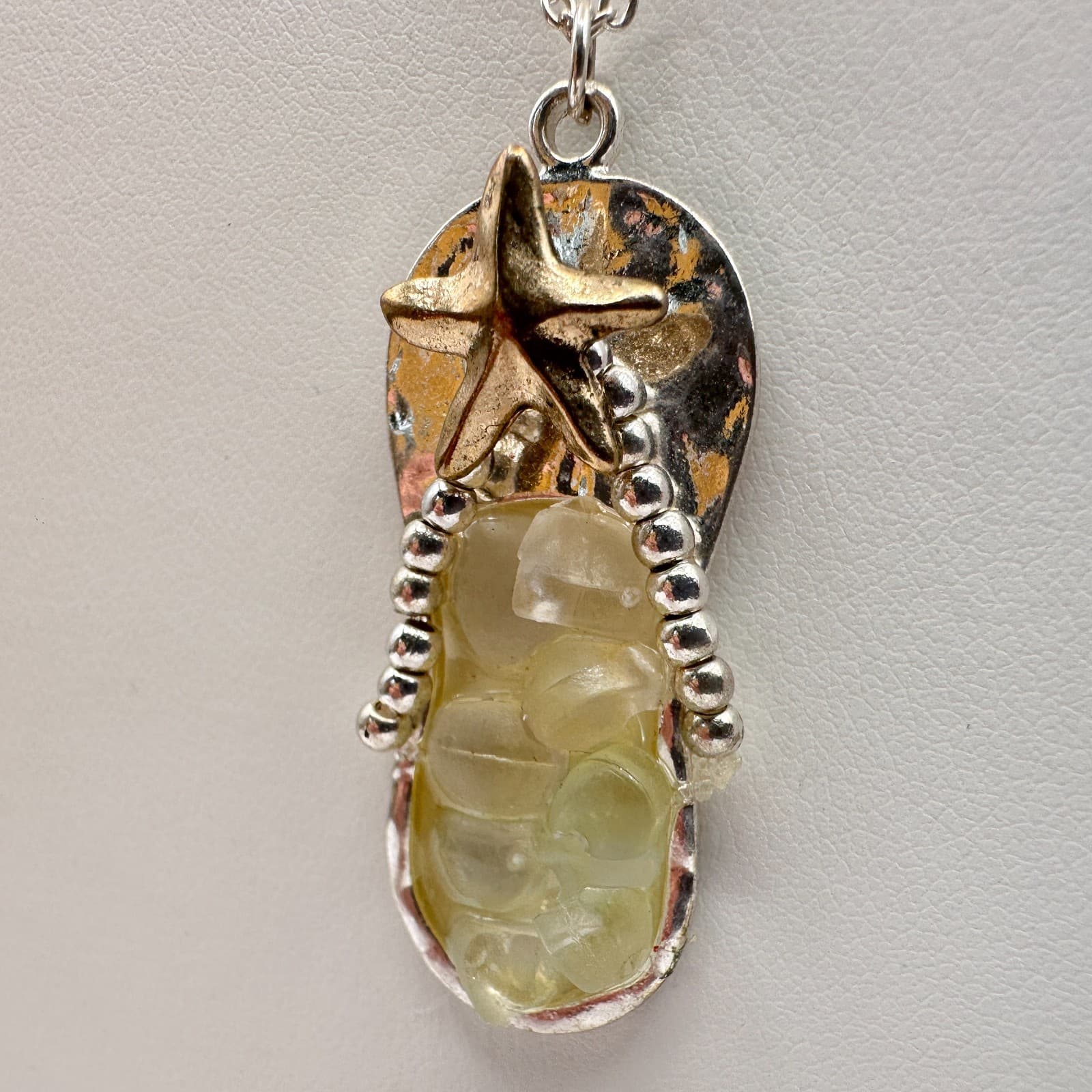 Vintage 90s Starfish Flip Flop Pendant Necklace Silver Tone Women's Jewelry - Thumbnail 5