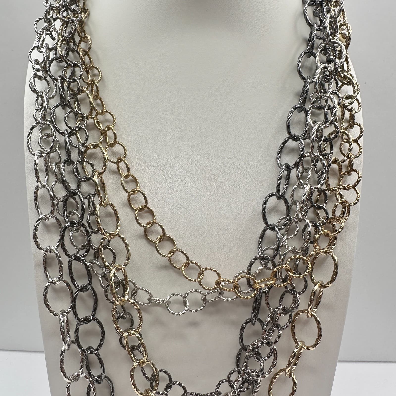 Vintage 90s Multi Strand Link Necklace Boho Women's Classic Fashion Jewelry - Thumbnail 2