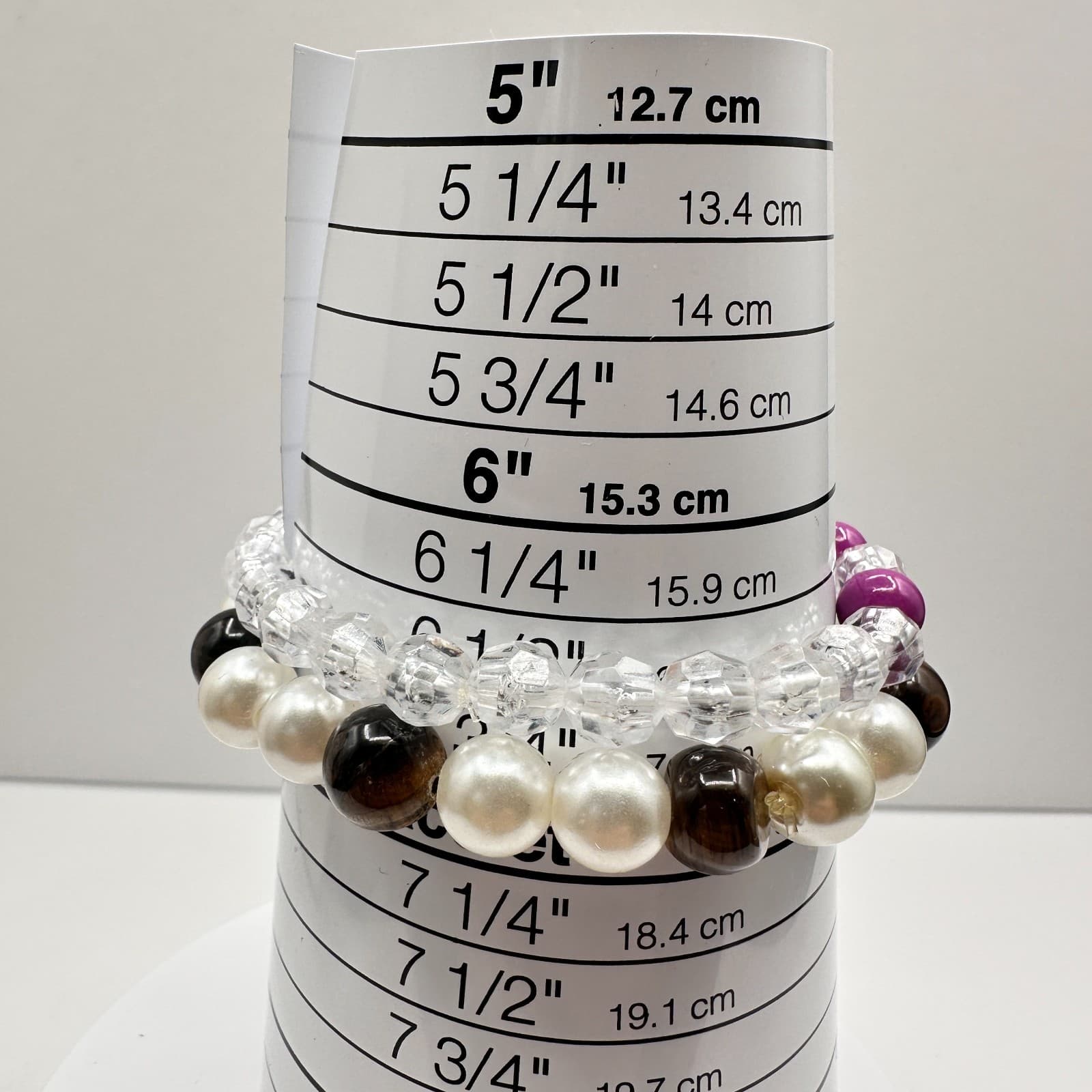 Vintage 90s Beaded Bracelet Set Faux Pearl Tiger Eye Purple Glass Jewelry - Thumbnail 6