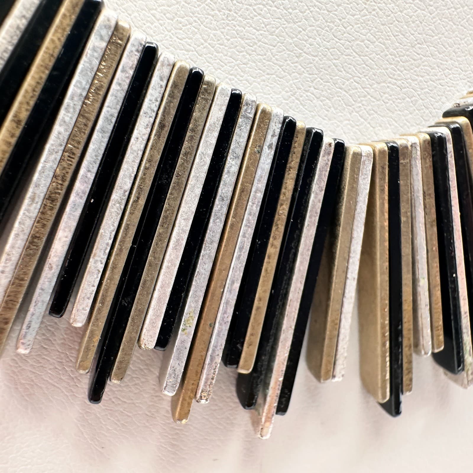 Vintage Y2K Denmark Fringe Bib Necklace Silver Tone Metal Bar Sticks Statement - Thumbnail 4