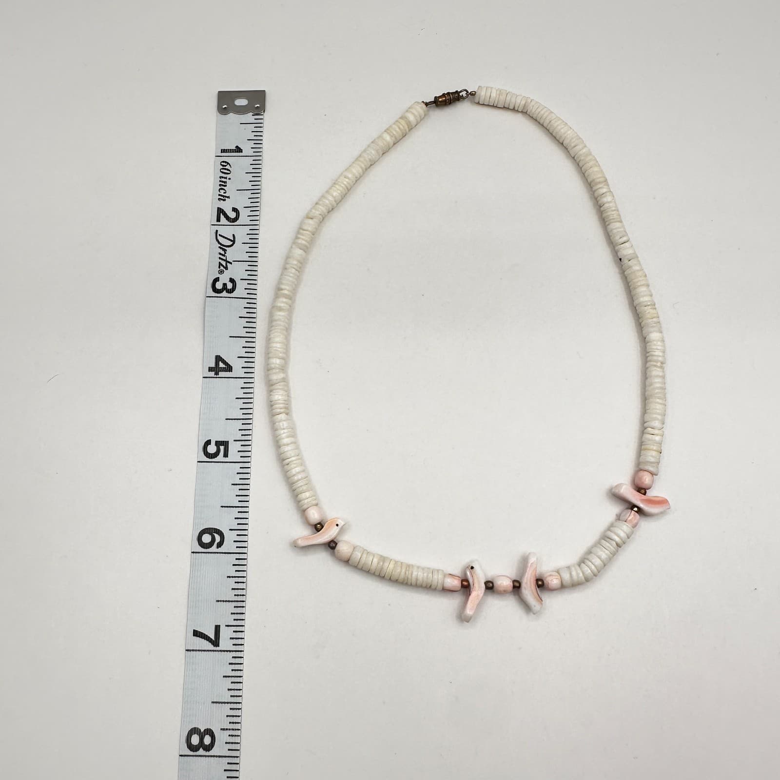 Vintage 90s Shell Beaded Fetish Bird Necklace Boho Gold Tone Women's Jewelry - Thumbnail 7