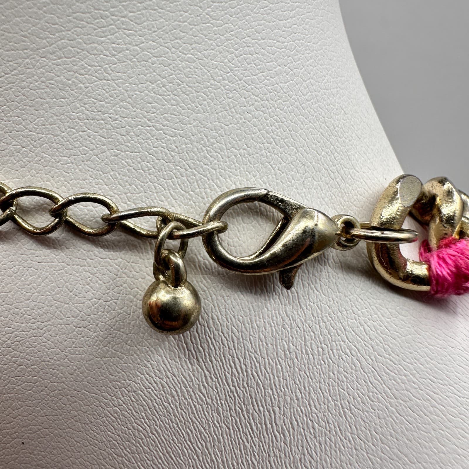 Vintage 90s Pink Wrap Gold Tone Curb Chain Necklace Rhinestone Glass Jewelry - Thumbnail 7