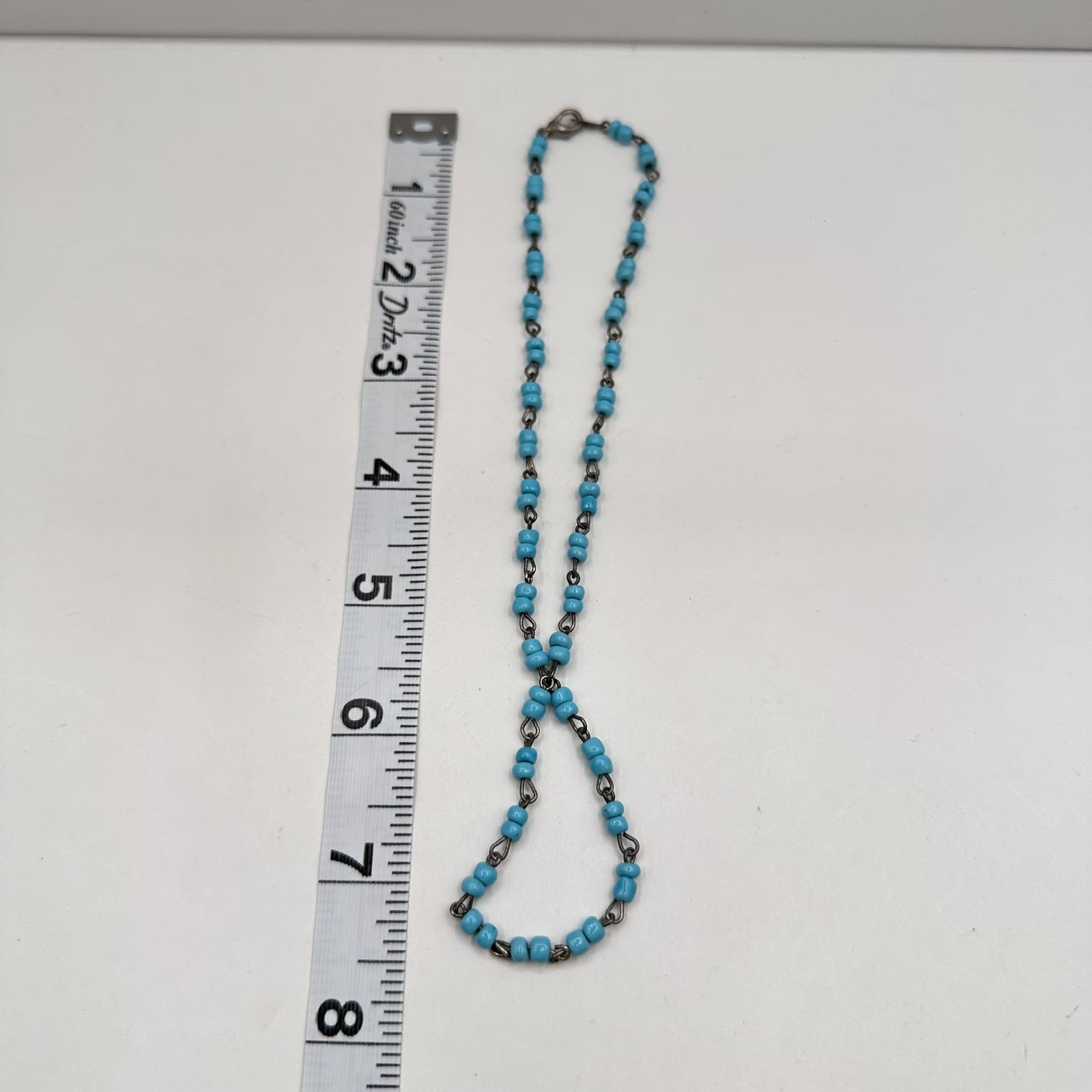 Vintage 90s Boho Blue Beaded Necklace Silver Tone Retro Women's Classic Jewelry - Thumbnail 8