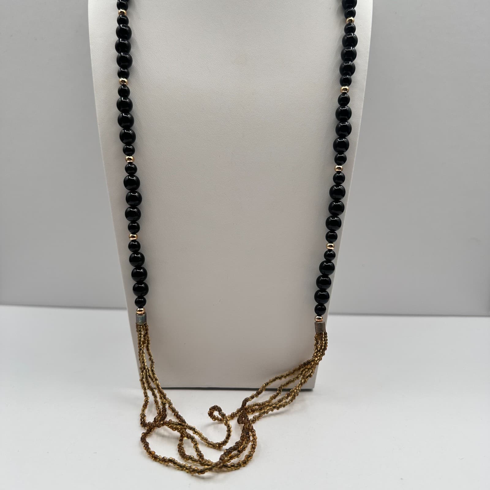 Vintage 90s Multi Strand Seed Beaded Necklace Gold Tone Women's Classic Jewelry - Image 1