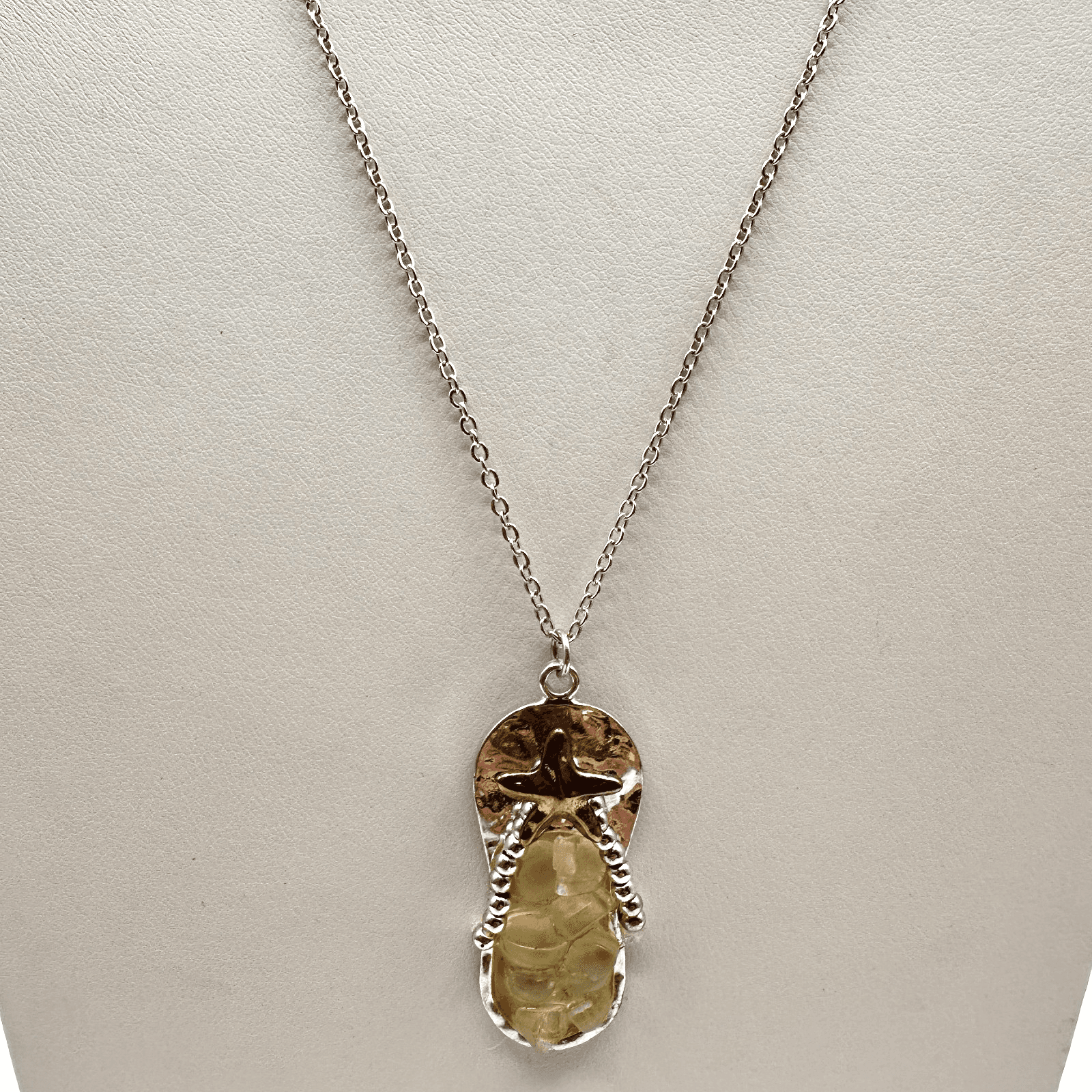 Vintage 90s Starfish Flip Flop Pendant Necklace Silver Tone Women's Jewelry - Thumbnail 2