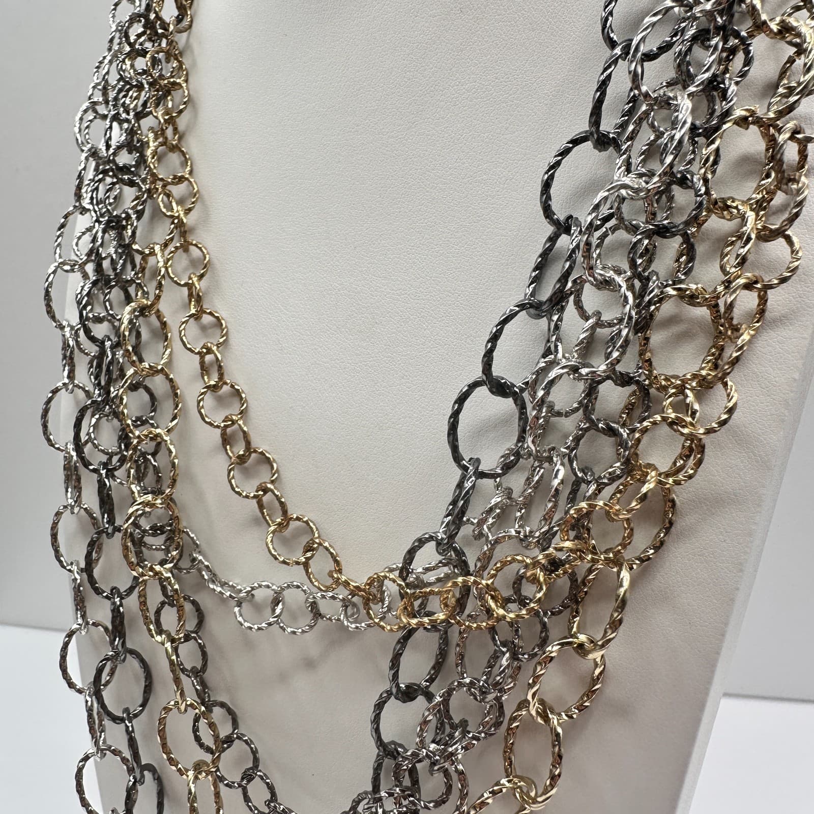 Vintage 90s Multi Strand Link Necklace Boho Women's Classic Fashion Jewelry - Thumbnail 7