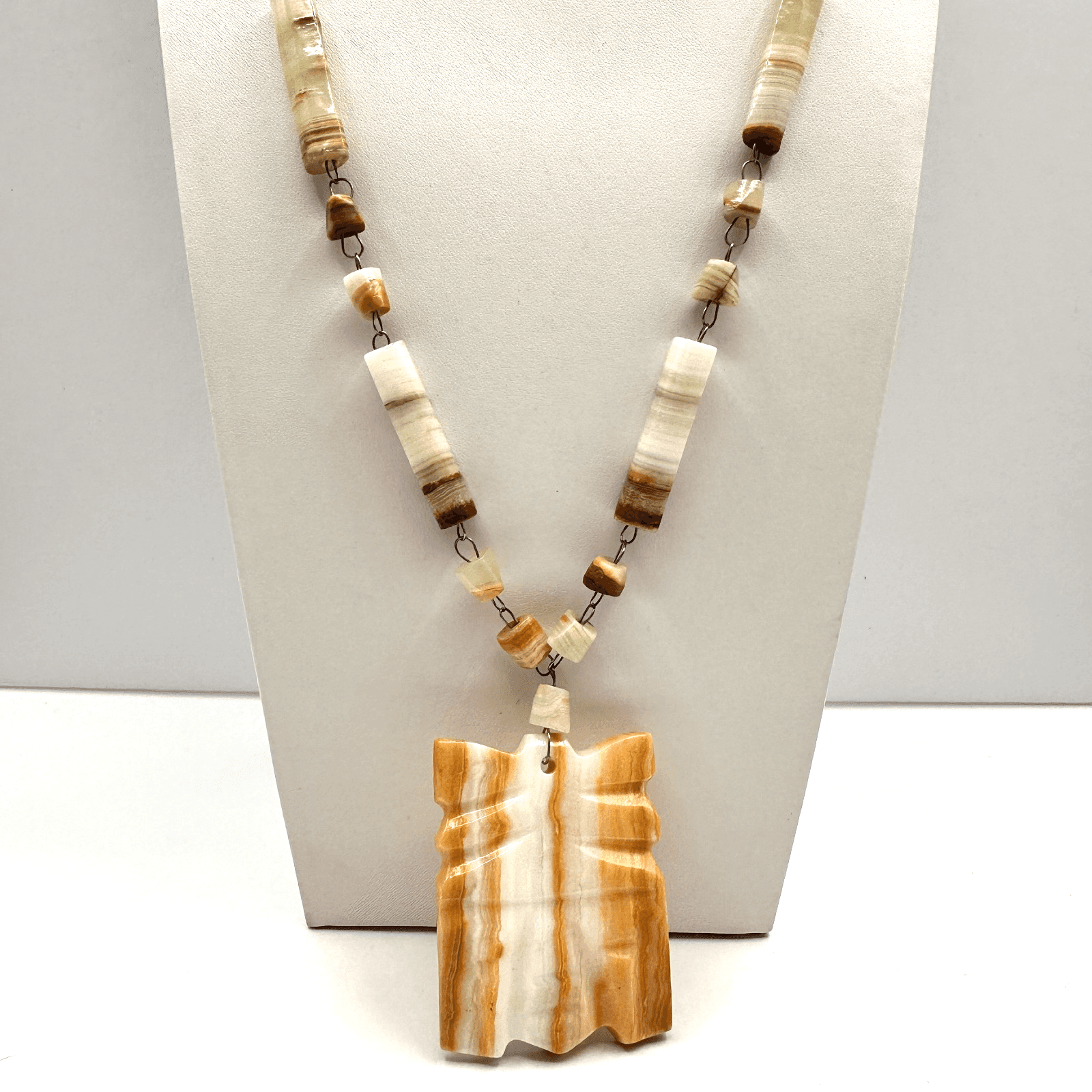 Vintage 90s Boho Hand Carved Abstract Pendant Necklace Statement Women's Jewelry - Thumbnail 2