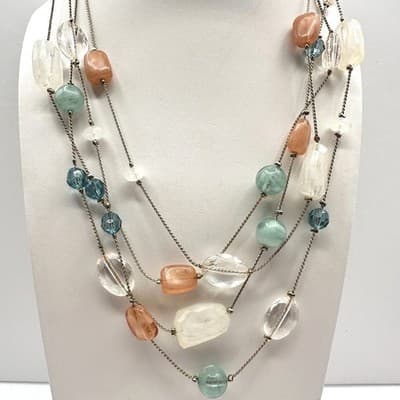 Vintage Y2K Multi-Strand Beaded Necklace Gold Tone Statement Women's Jewelry - Image 1