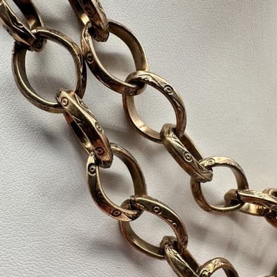 Vintage 90s Chunky Gold Tone Chain Link Necklace Engraved Etched Women's Jewelry - Thumbnail 3