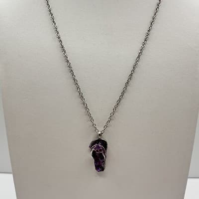 Vintage 80s Summer Beach Vibe Silver-Tone Flop & Purple Stones Necklace jewelry - Thumbnail 2