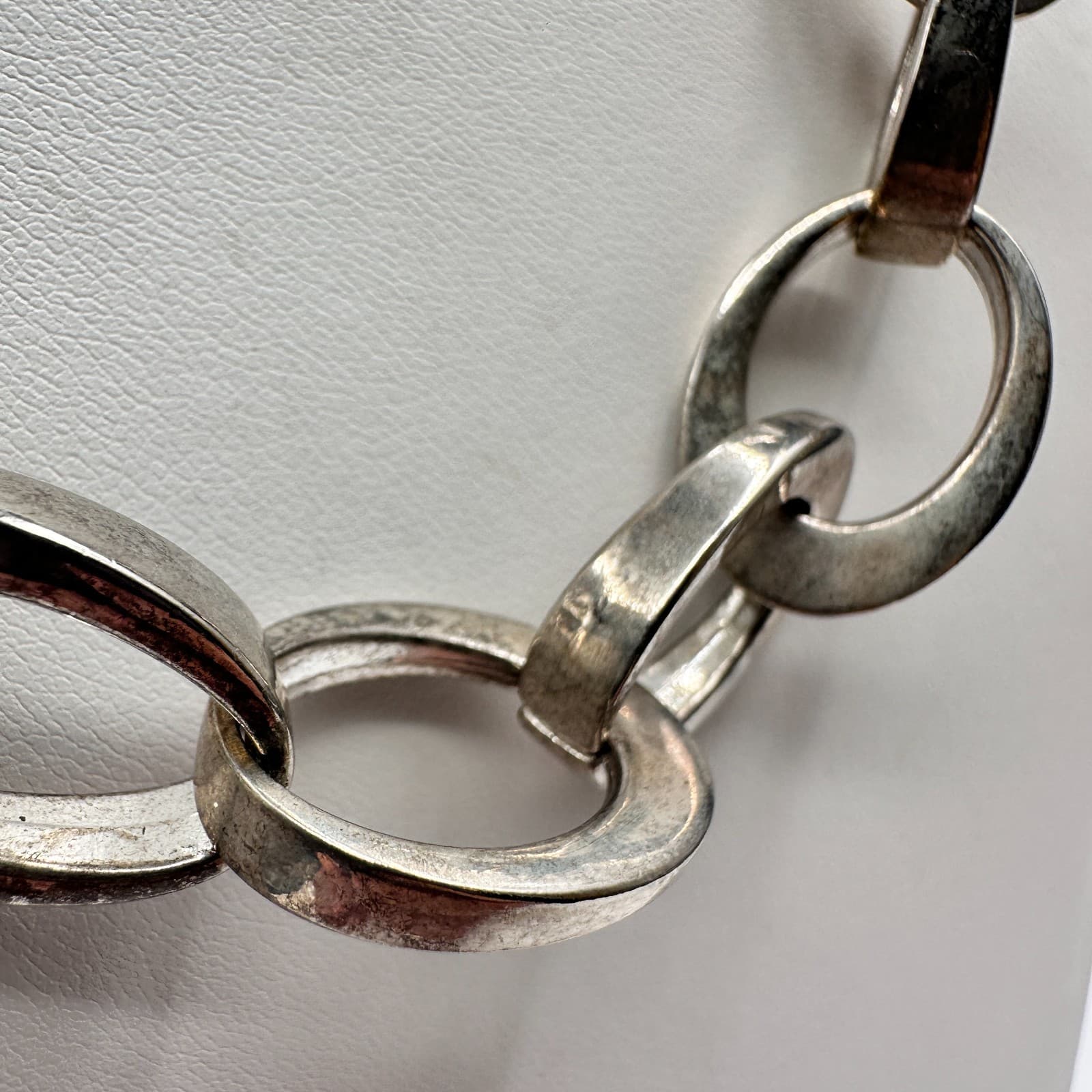 Vintage 80s Chunky Silver Oval Link Statement Necklace on Double Chain Jewelry - Thumbnail 5