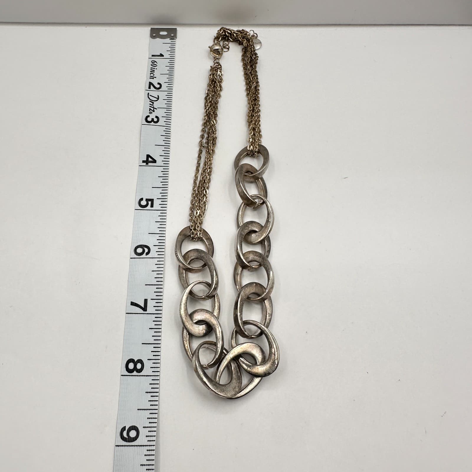 Vintage 80s Chunky Silver Oval Link Statement Necklace on Double Chain Jewelry - Thumbnail 7