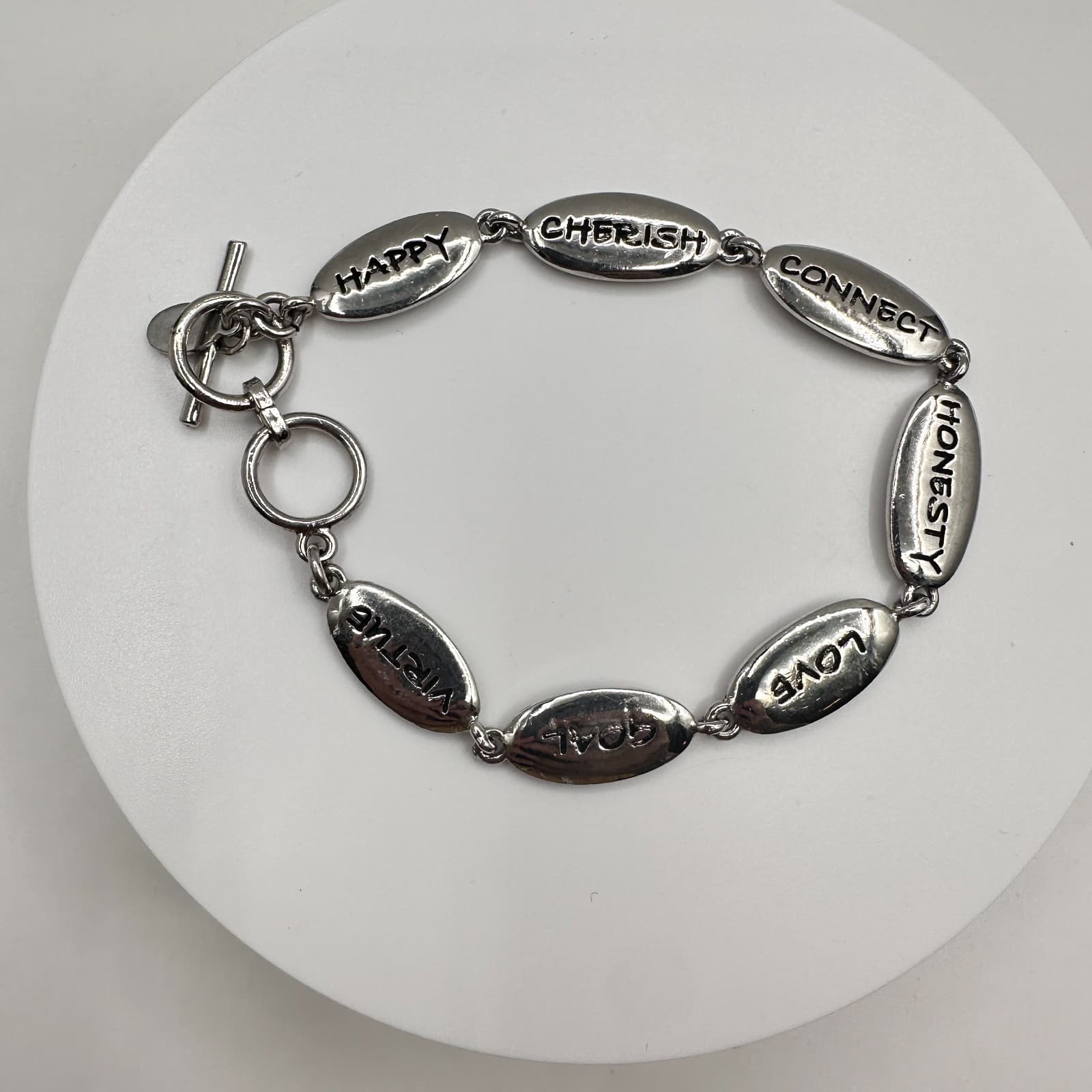 Vintage Y2K Silver Tone Reversible Inspirational Words Bracelet Engraved Jewelry - Image 1