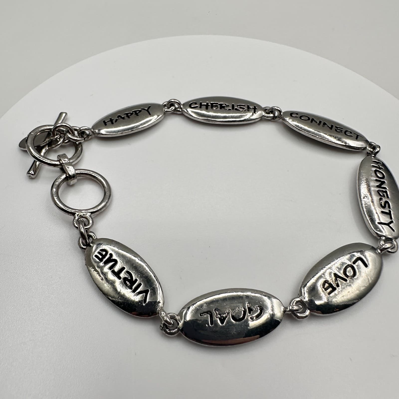 Vintage Y2K Silver Tone Reversible Inspirational Words Bracelet Engraved Jewelry - Thumbnail 2