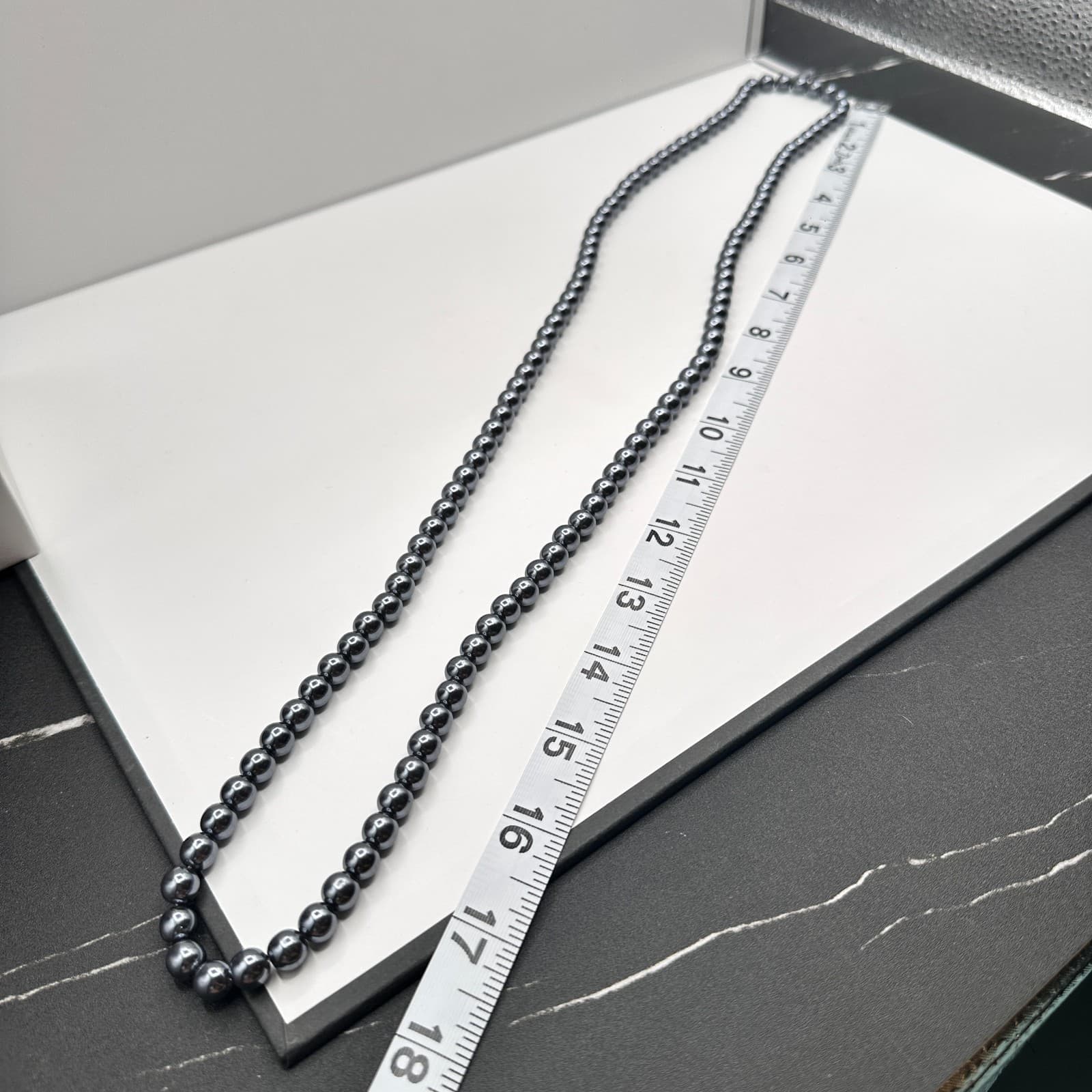 Vintage 90s Grey Faux Pearl Double Strand Beaded Necklace Statement Jewelry - Thumbnail 8