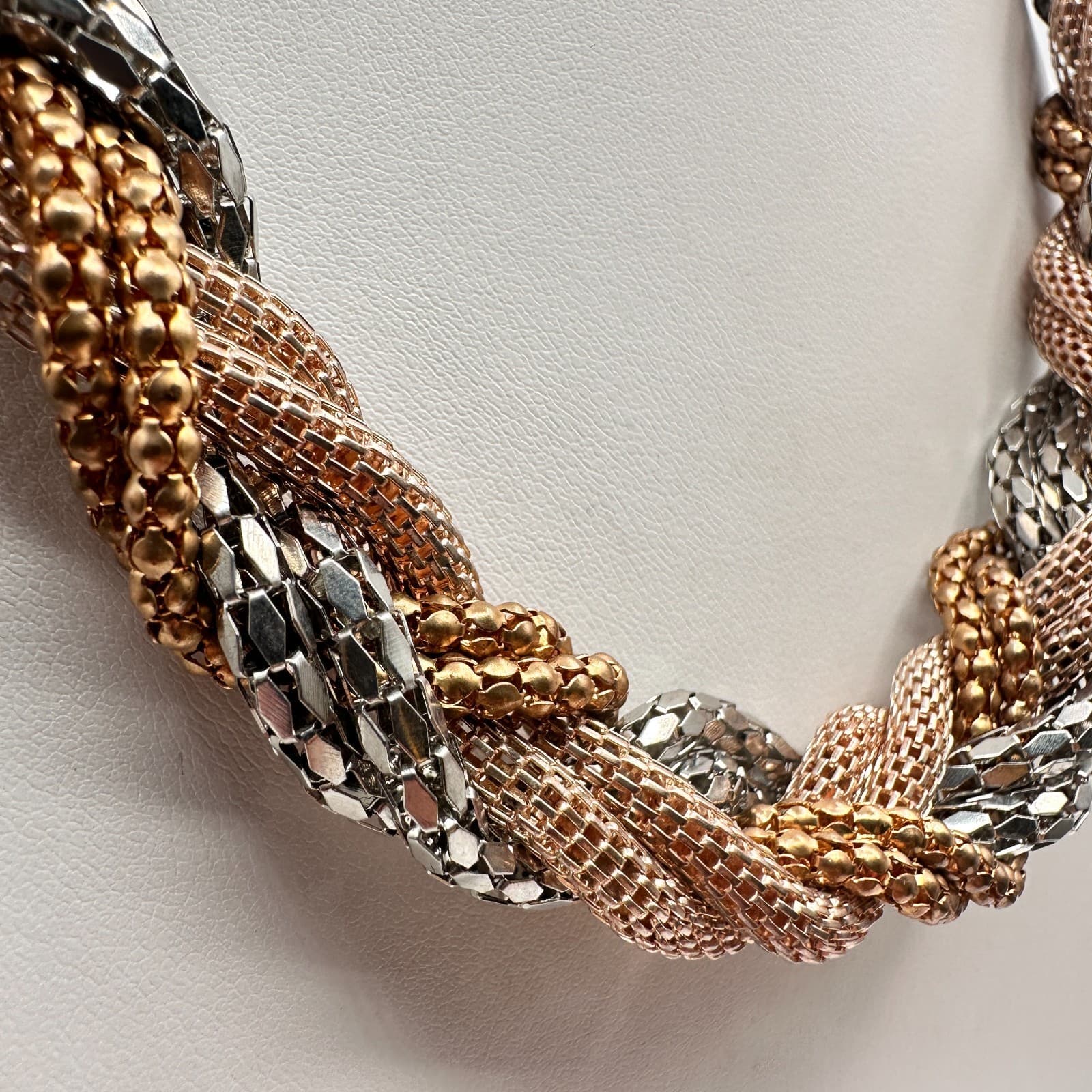 Vintage Y2K Multi Stand Twisted Mesh Statement Necklace Chunky Women's Jewelry - Thumbnail 3