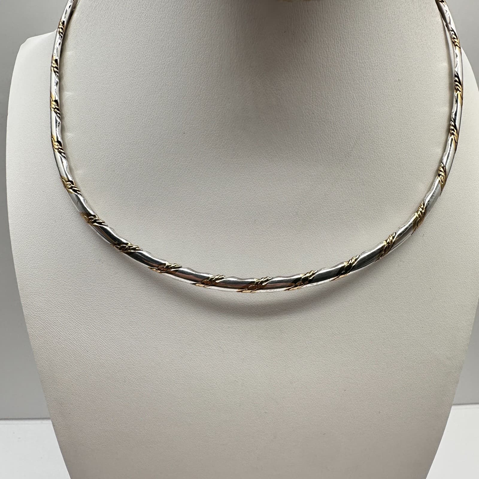 Vintage 90s Silver Gold Tone Twisted Omega Collar Necklace Statement Jewelry - Image 1