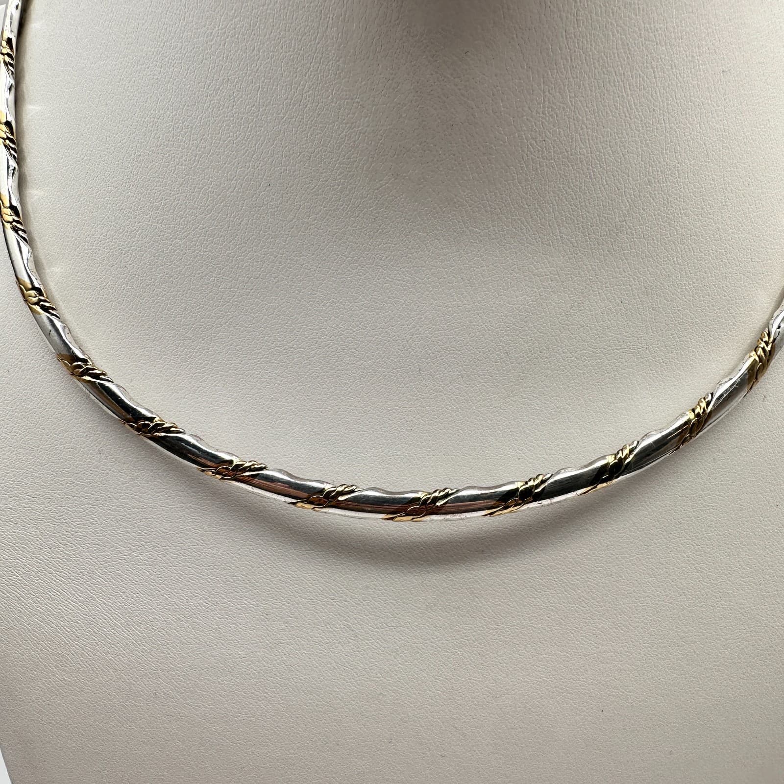 Vintage 90s Silver Gold Tone Twisted Omega Collar Necklace Statement Jewelry - Thumbnail 2