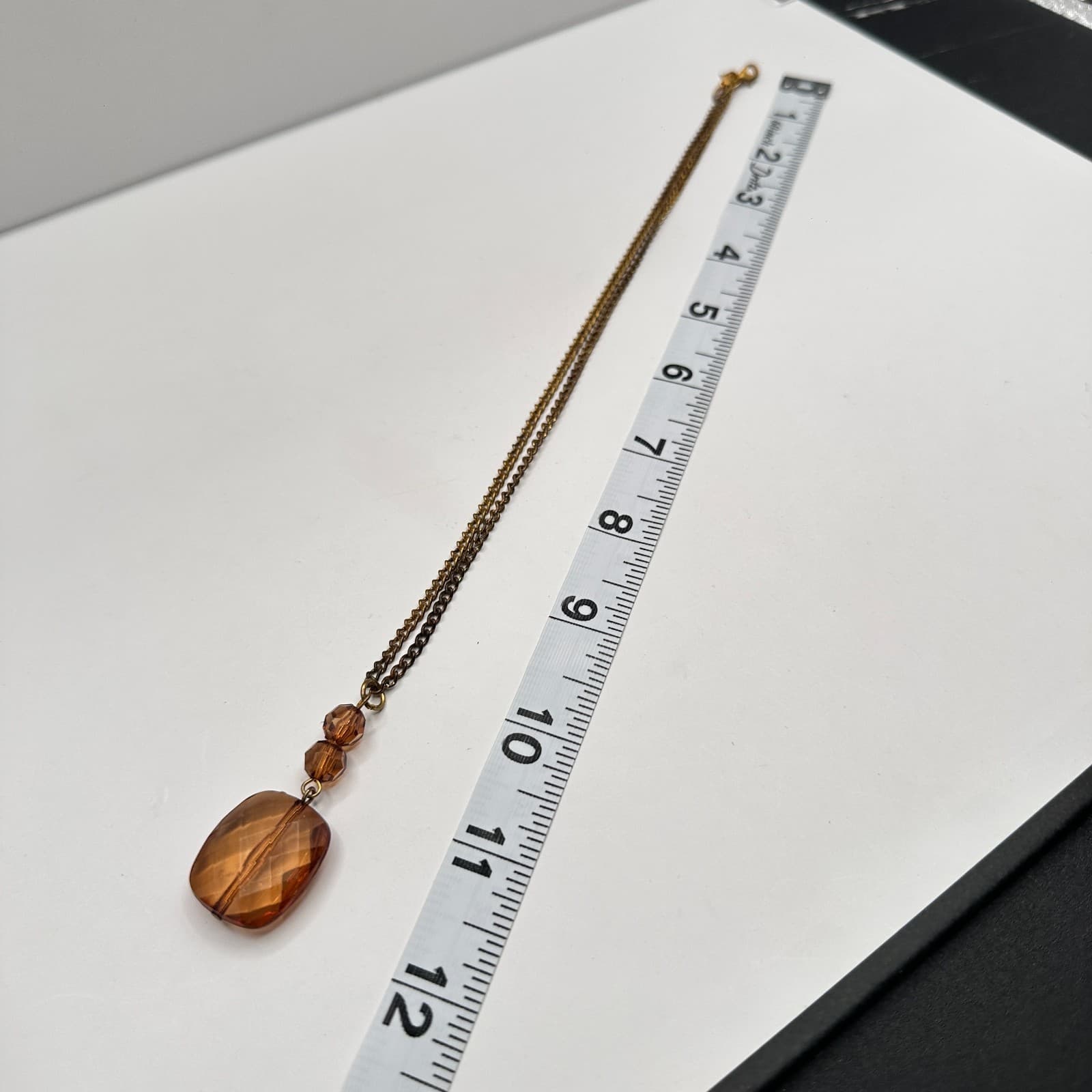 Vintage 90s Bronze Amber Glass Beaded Pendant Necklace Statement Women's Jewelry - Thumbnail 7