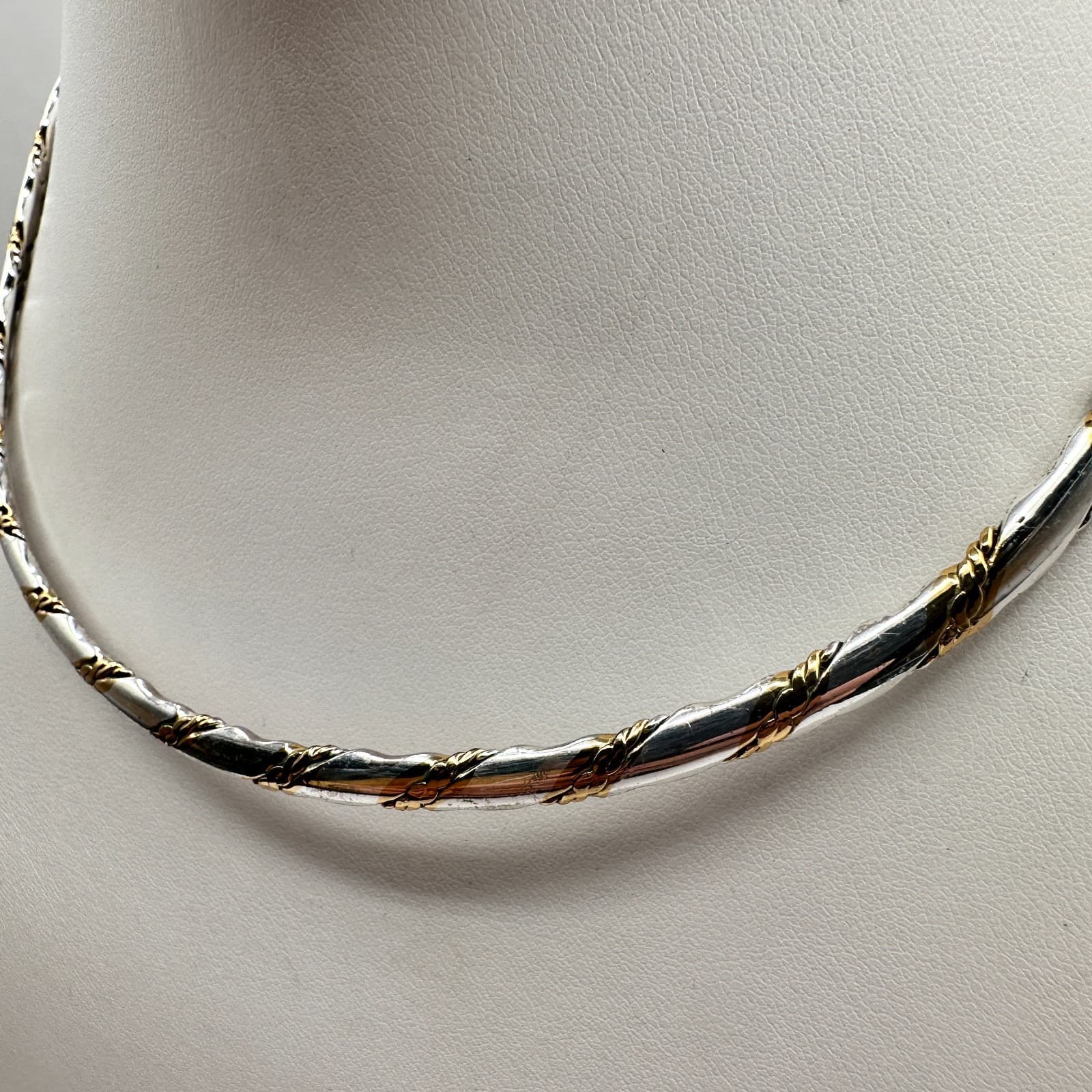 Vintage 90s Silver Gold Tone Twisted Omega Collar Necklace Statement Jewelry - Thumbnail 5