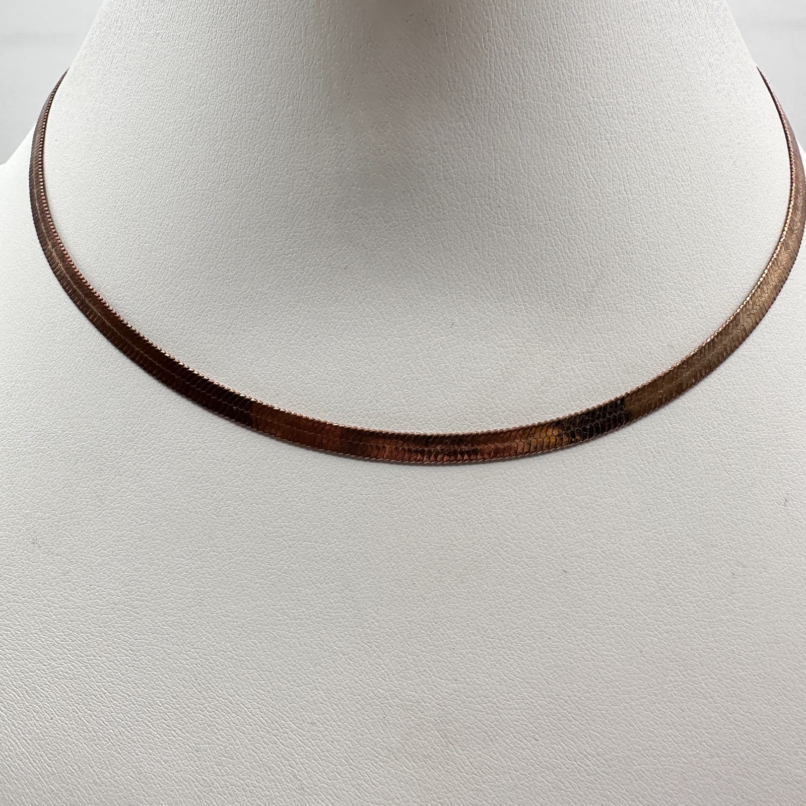 Vintage Y2K Copper Tone Herringbone Chain Necklace Choker Women's Jewelry - Thumbnail 2