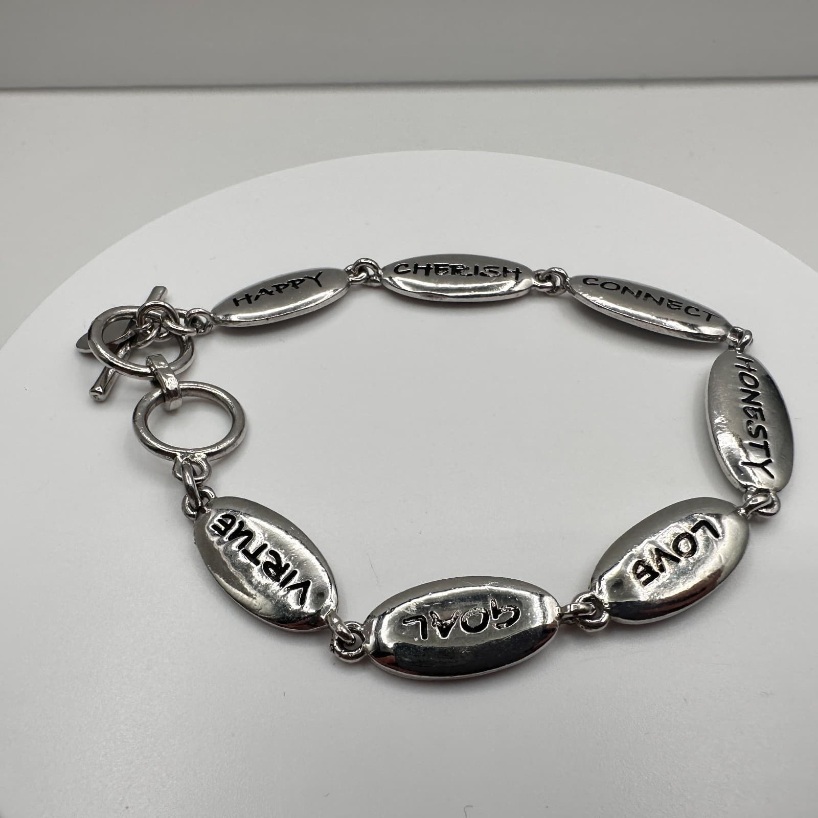 Vintage Y2K Silver Tone Reversible Inspirational Words Bracelet Engraved Jewelry - Thumbnail 5