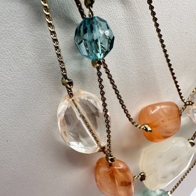 Vintage Y2K Multi-Strand Beaded Necklace Gold Tone Statement Women's Jewelry - Thumbnail 5