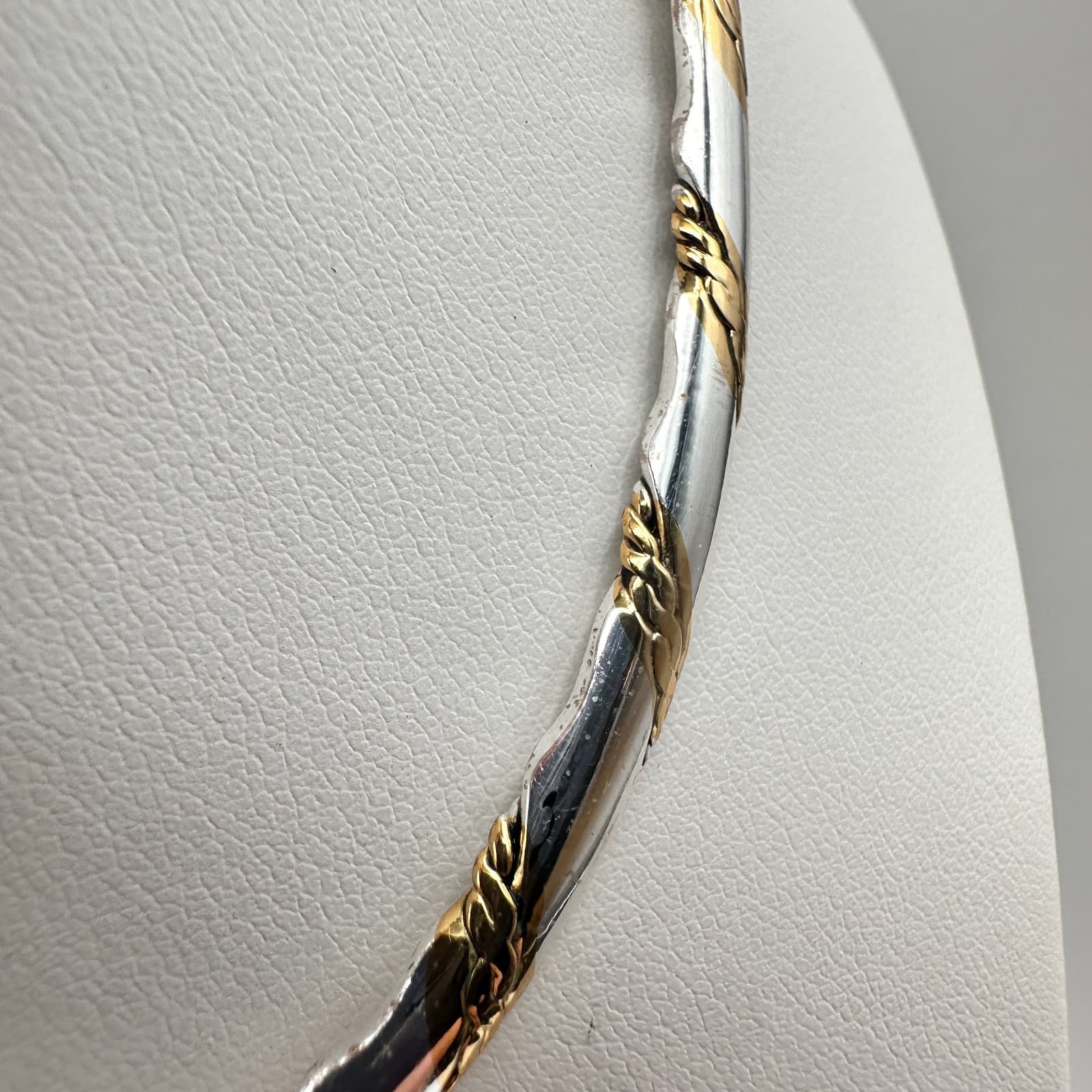 Vintage 90s Silver Gold Tone Twisted Omega Collar Necklace Statement Jewelry - Thumbnail 6