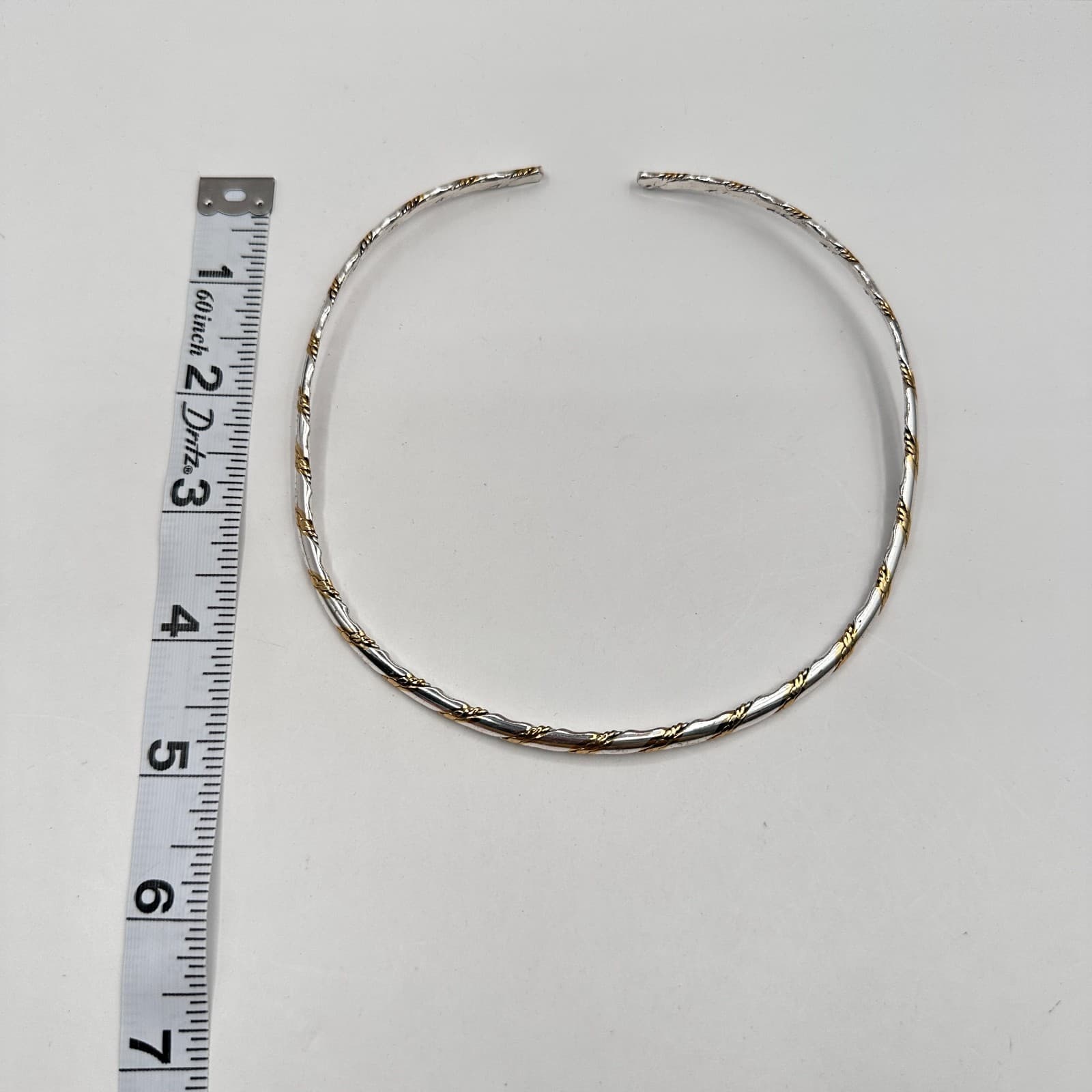 Vintage 90s Silver Gold Tone Twisted Omega Collar Necklace Statement Jewelry - Thumbnail 8