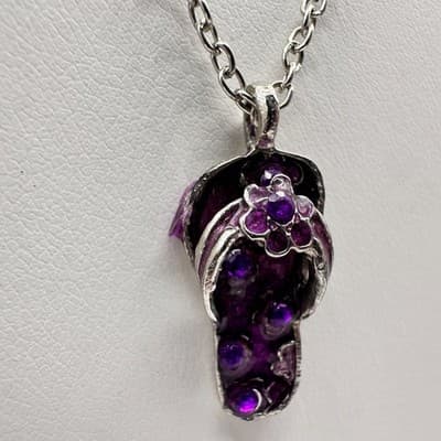 Vintage 80s Summer Beach Vibe Silver-Tone Flop & Purple Stones Necklace jewelry - Thumbnail 3