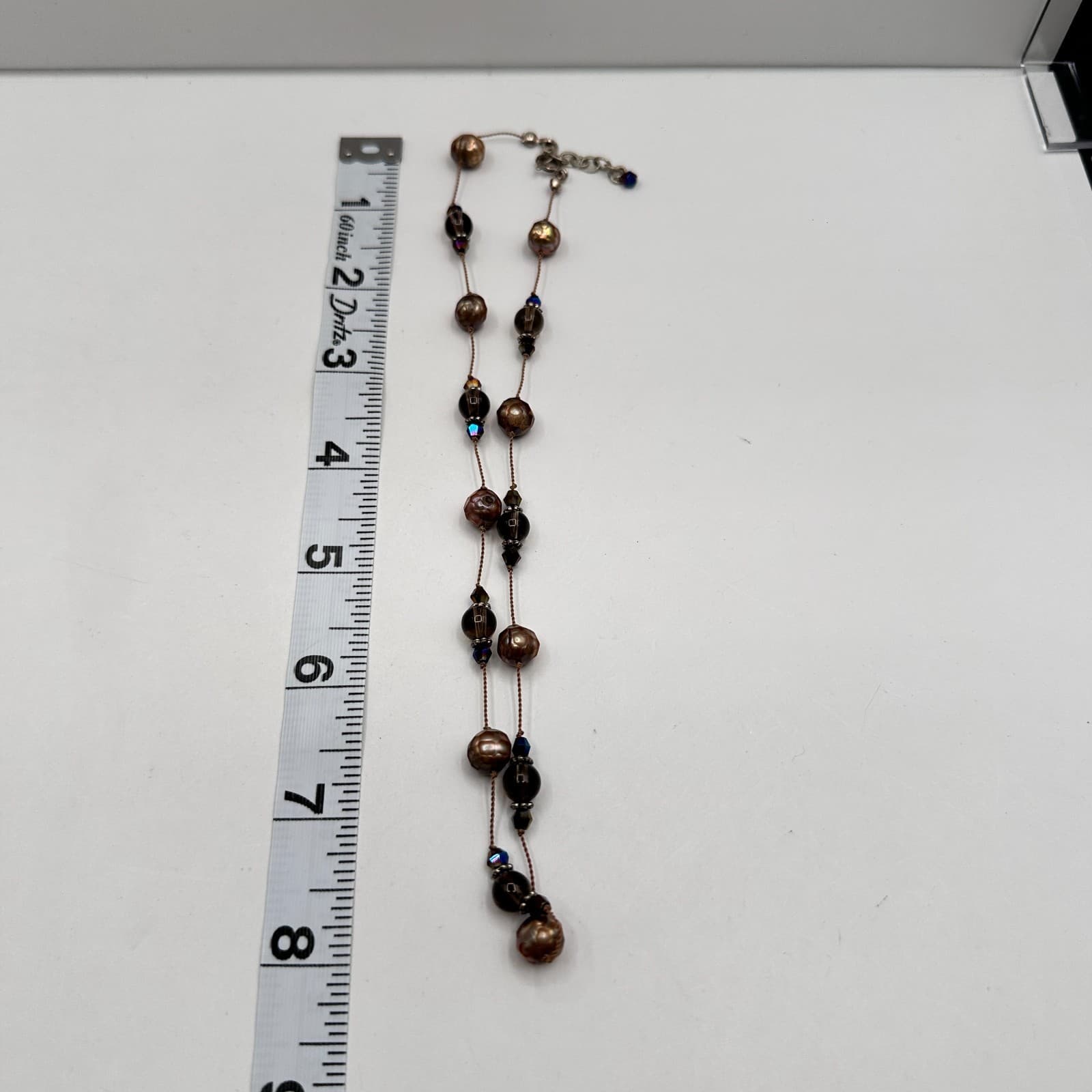 Vintage 80s Iridescent Copper Faux Pearl & Smoky Faceted Bead Necklace jewelry - Thumbnail 8