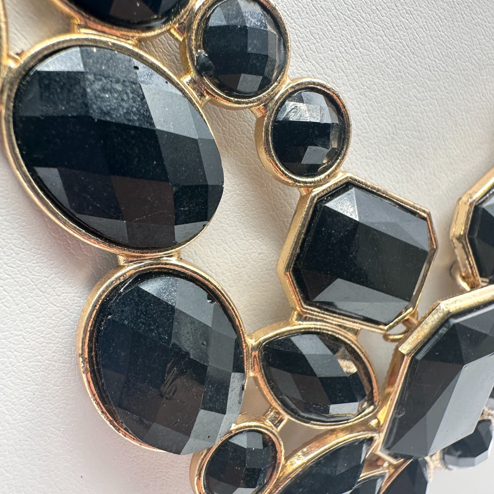 Vintage Y2K Black Onyx Statement Bib Necklace Gold Tone Chunky Women's Jewelry - Thumbnail 4