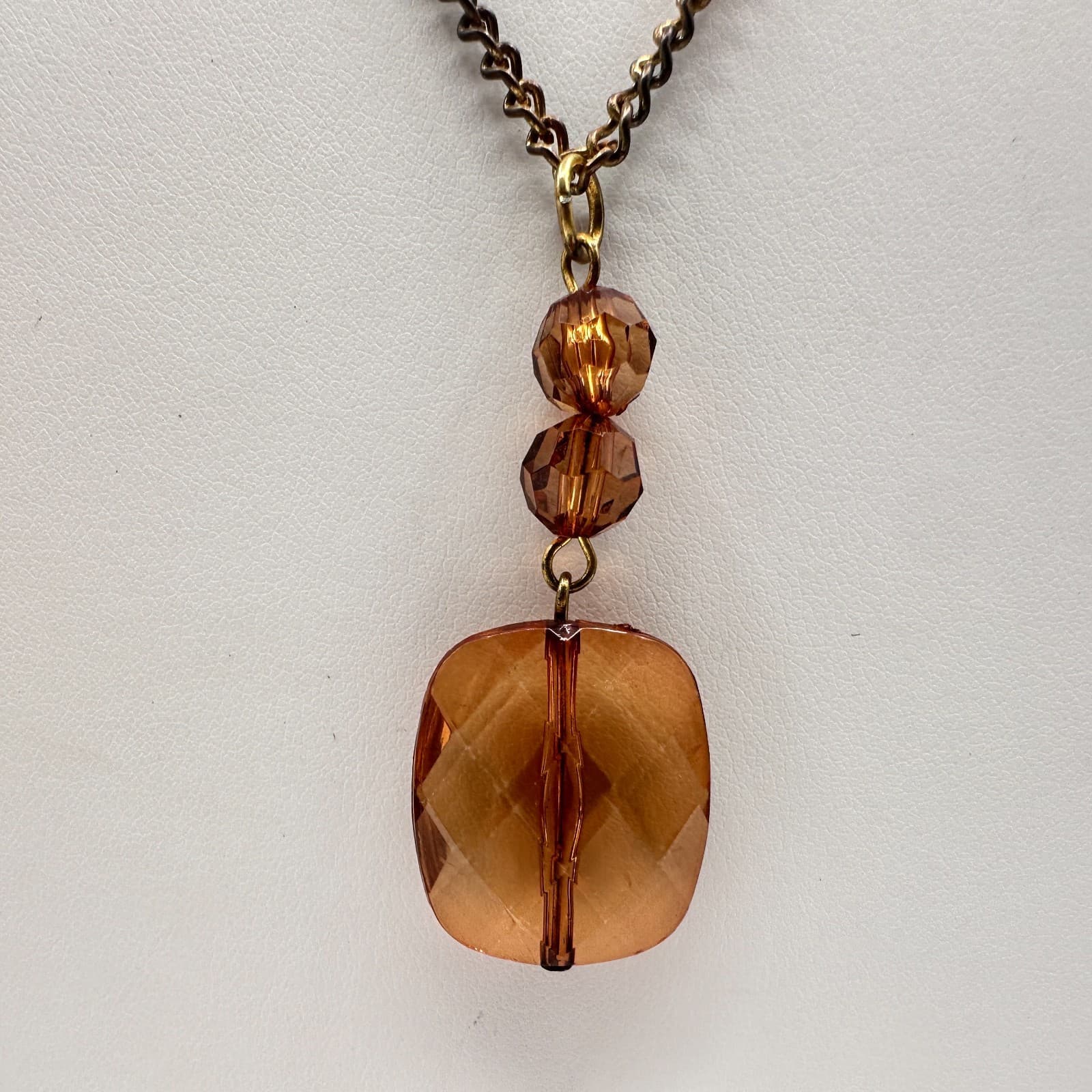 Vintage 90s Bronze Amber Glass Beaded Pendant Necklace Statement Women's Jewelry - Thumbnail 2
