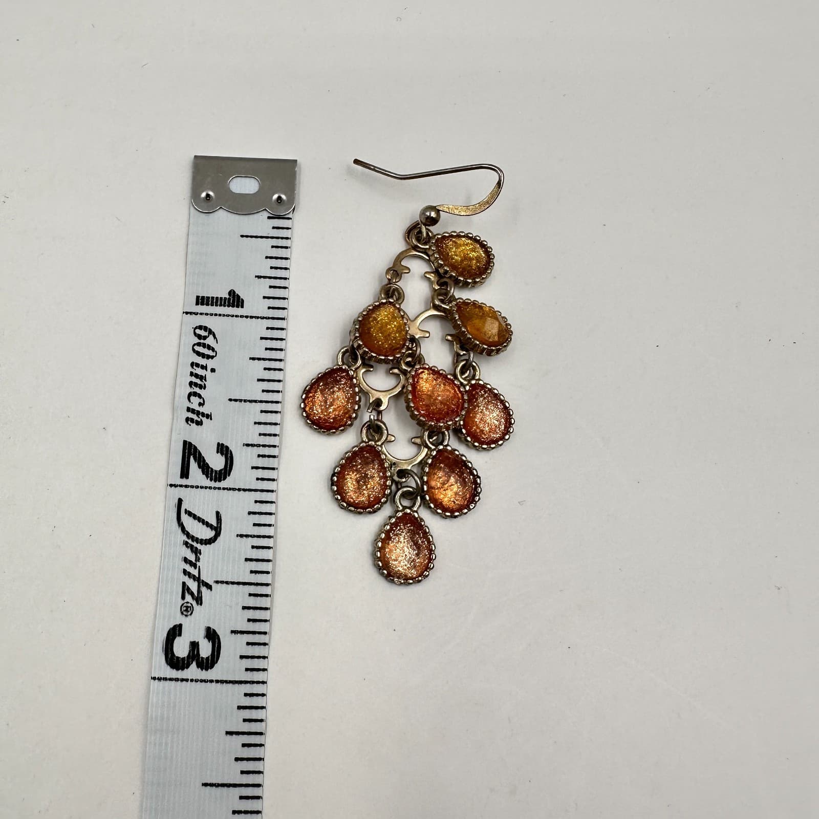 Vintage 80s Boohoo Glam Silver Tone Glitter Dangle Earrings Amber Tones Jewelry - Thumbnail 8