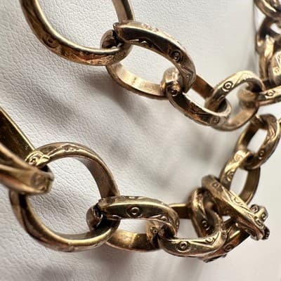 Vintage 90s Chunky Gold Tone Chain Link Necklace Engraved Etched Women's Jewelry - Thumbnail 5