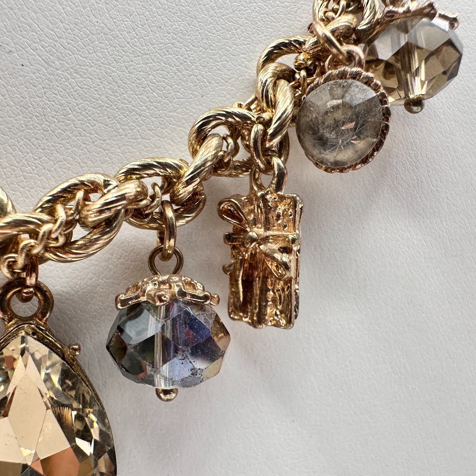 Vintage 80s Boohoo Luce Gold Charm Necklace Tassel Tigers Eye Womens Jewelry - Thumbnail 5